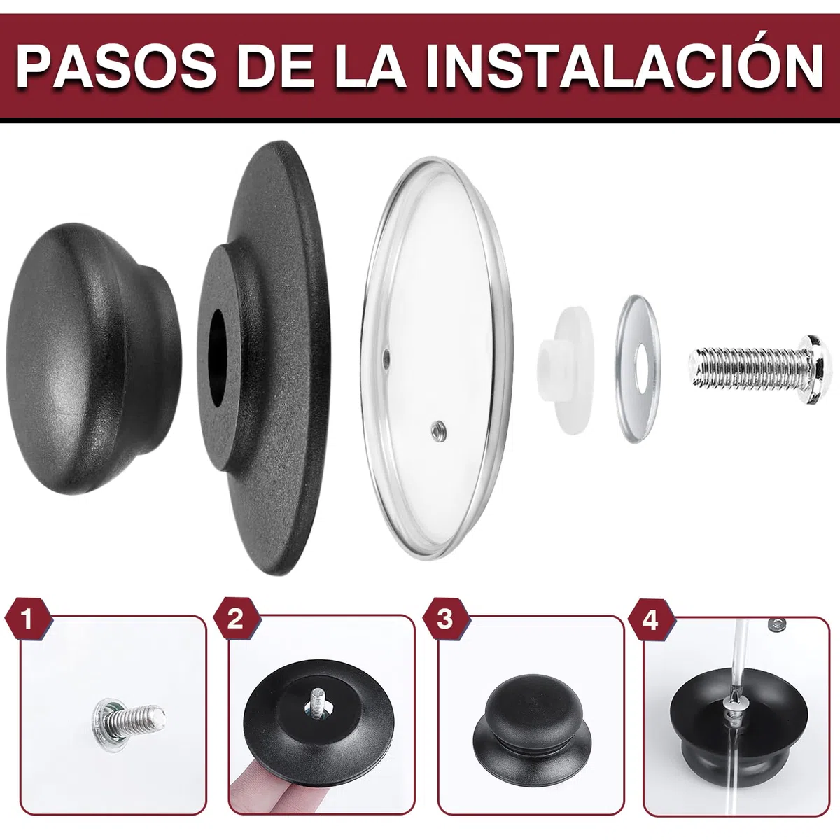 VEGCOO Perilla De La Tapa Pomo Universal para Tapa Asa De La Tapa Mango De La Tapa De La Olla Pomos para Menaje De Cocina Tapas para Ollas Negro