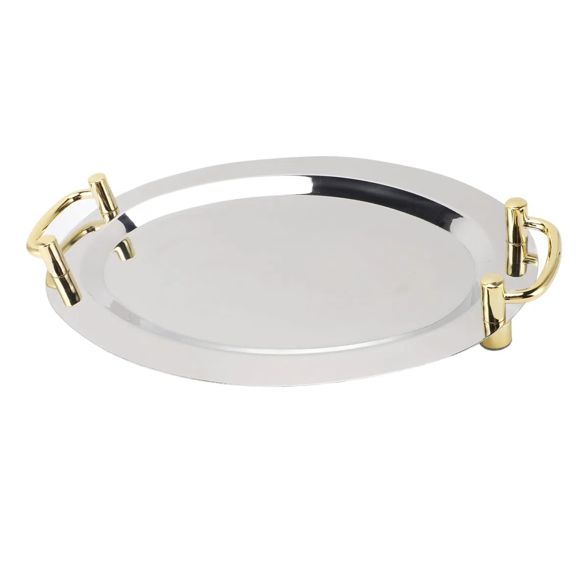 Plato de acero inoxidable con asa |Bandeja de Servicio de Metal Portátil para Buffet/Restaurante/Fiesta |El acabado de espejo mantiene los alimentos seguros y ordenados |Acero (Forma redonda con