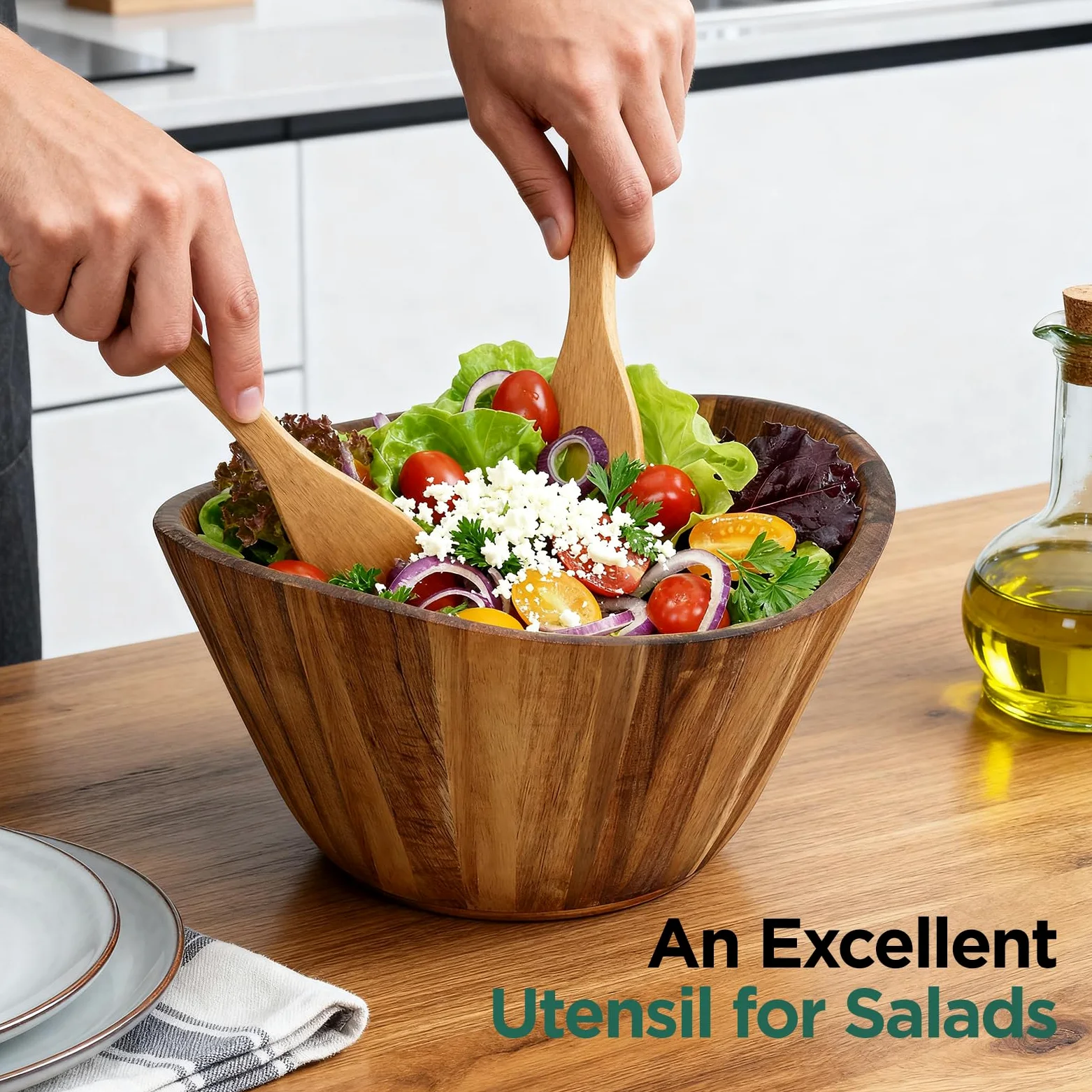 AIUHI Cuenco de madera de acacia de 12 pulgadas, regalo de Navidad, impresionante grano, perfecto para reuniones de Navidad, Acción de Gracias, decorativo para cocina, ideal para ensaladas, aperitivos