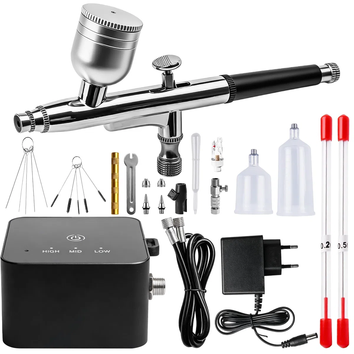 Kit de aerógrafo con compresor de aire portátil de 25 PSI con pistola de aerógrafo de doble acción + accesorios de limpieza para maquillaje, diseño de uñas, decoración de pasteles, modelado y tatuaje