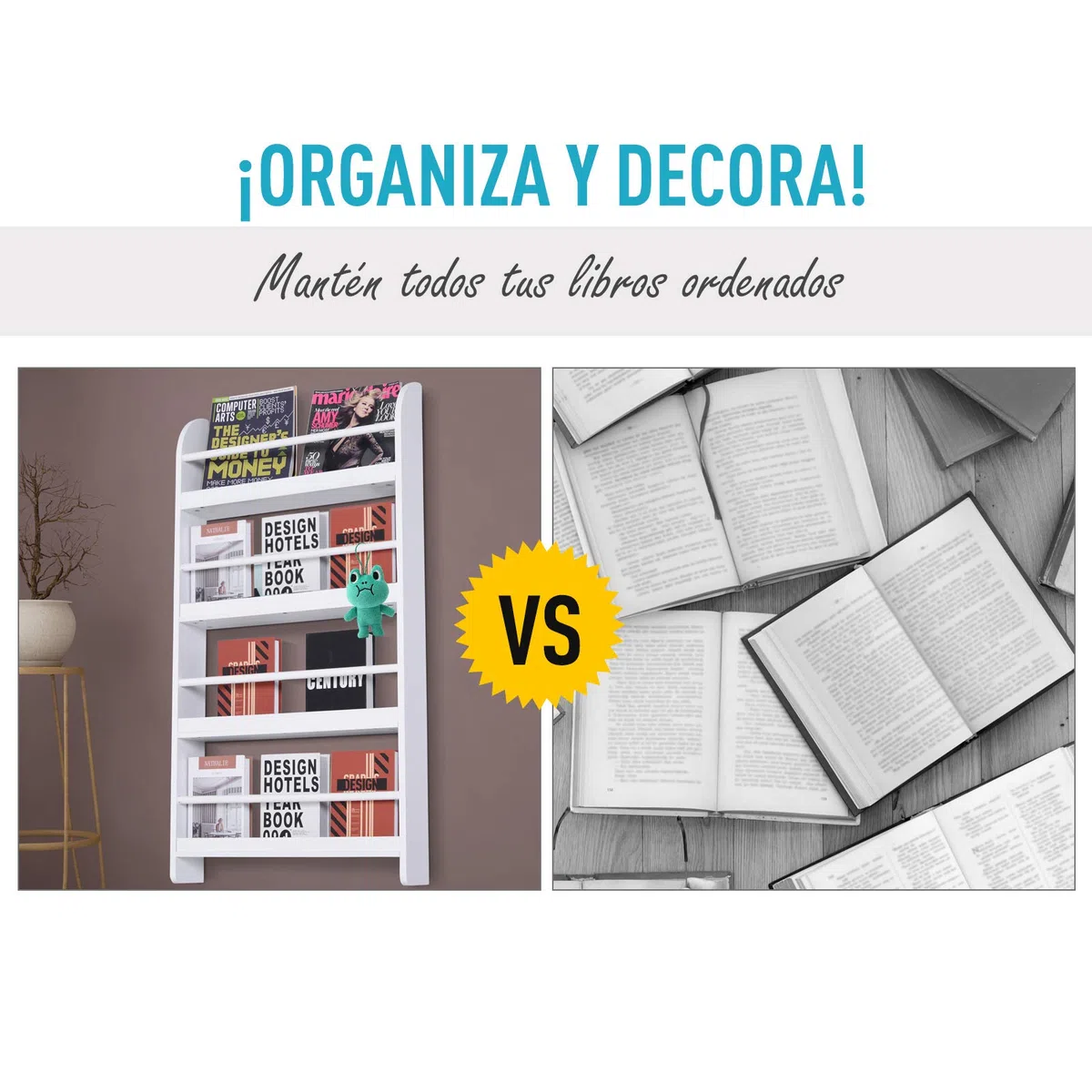 HOMCOM Estantería de Pared de Libros con 4 Estantes Librería Infantil para Hogar Oficina Carga 30kg 59x12x113 cm Blanco