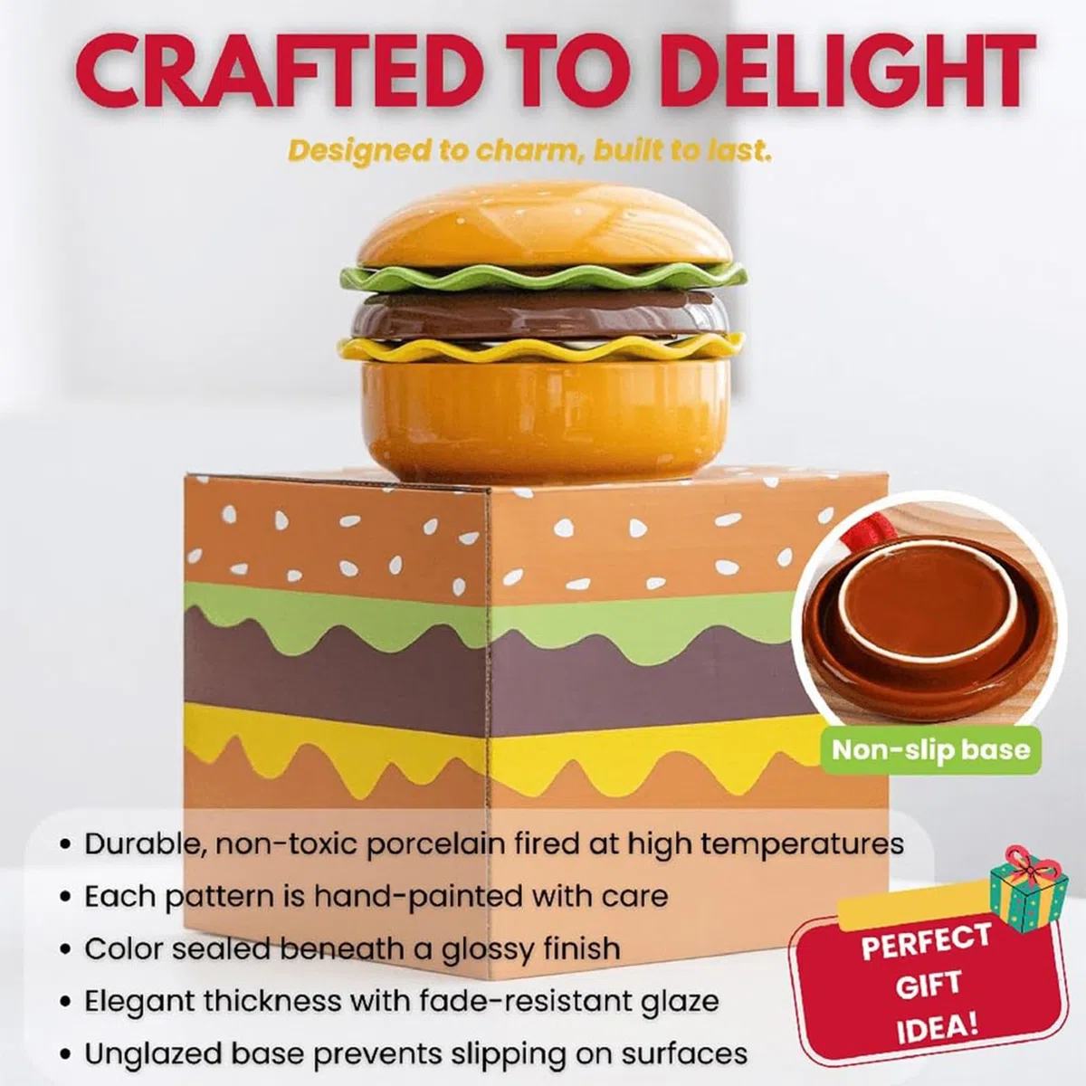 Platos para Hamburguesa Cuencos Cerámicos Apilables Divertidos | Lindos Juegos Platos para Servir Comida Aperitivos Postre Comidas Hogar Cocina Restaurante Camping Barbacoa Vacaciones