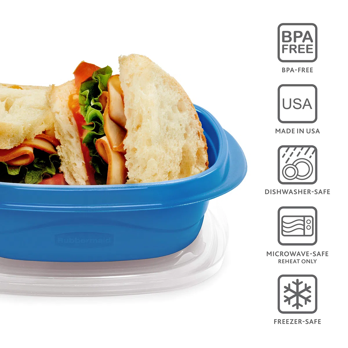 Rubbermaid 2117365 TakeAlongs On The Go - Recipientes de almacenamiento de alimentos y preparación de comidas, juego de 25 (50 piezas en total), color azul marino