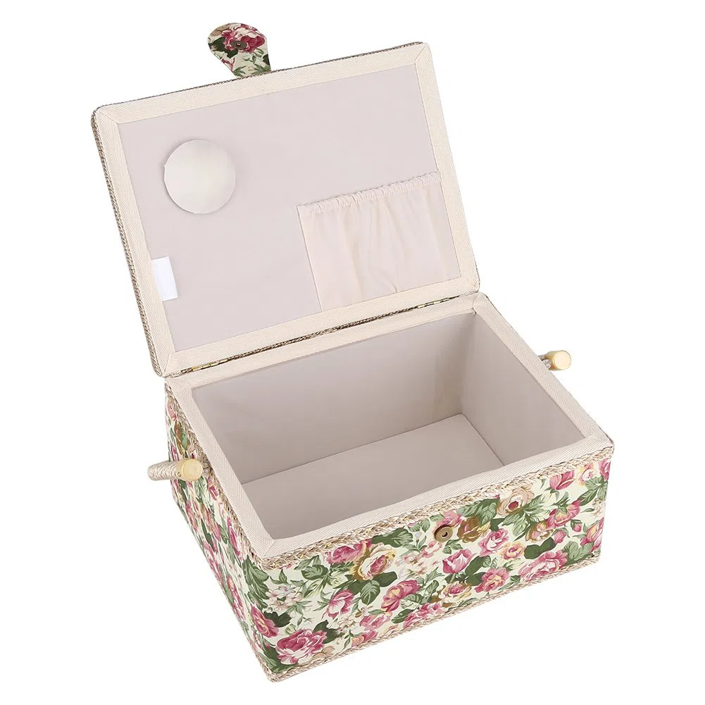 Costurero Dioche con flores de rosa, cesta de costura con estampado y mango ergonómico para organizador del hogar, 30,5 x 23,1 x 15,5 cm