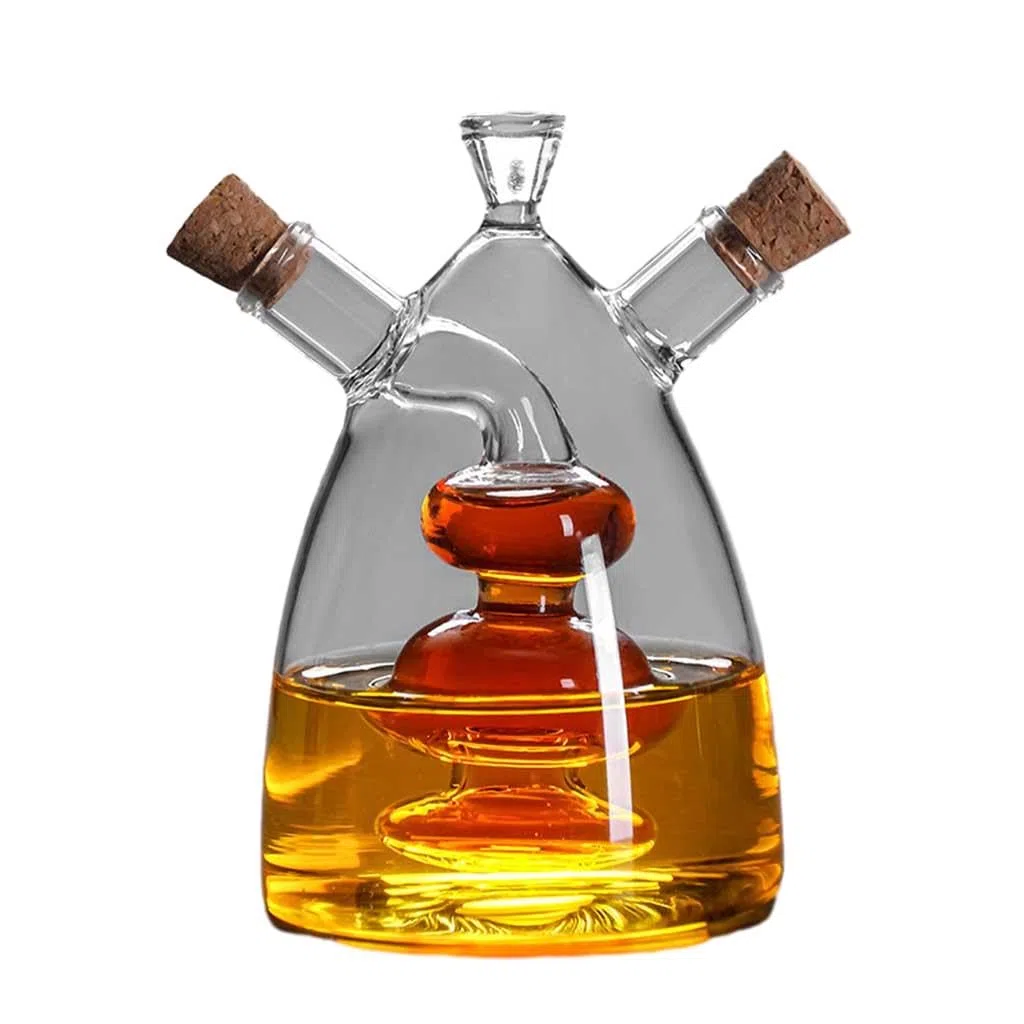 Dispensador de aceite y vinagre de cristal, Botella dispensadora de aceite y vinagre 2 en 1 de vidrio con tapones de corcho en varios tamaños(A Model,400ML)