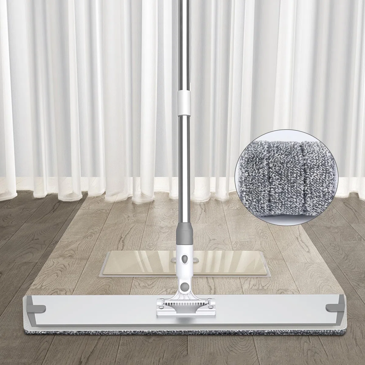 Mopa de Microfibra,Fregona Plana con 3 Mango de Acero Inoxidable,raspador,2 Almohadilla de Microfibra,para Madera Dura, baldosas, Limpieza de Pisos laminados (90cm)