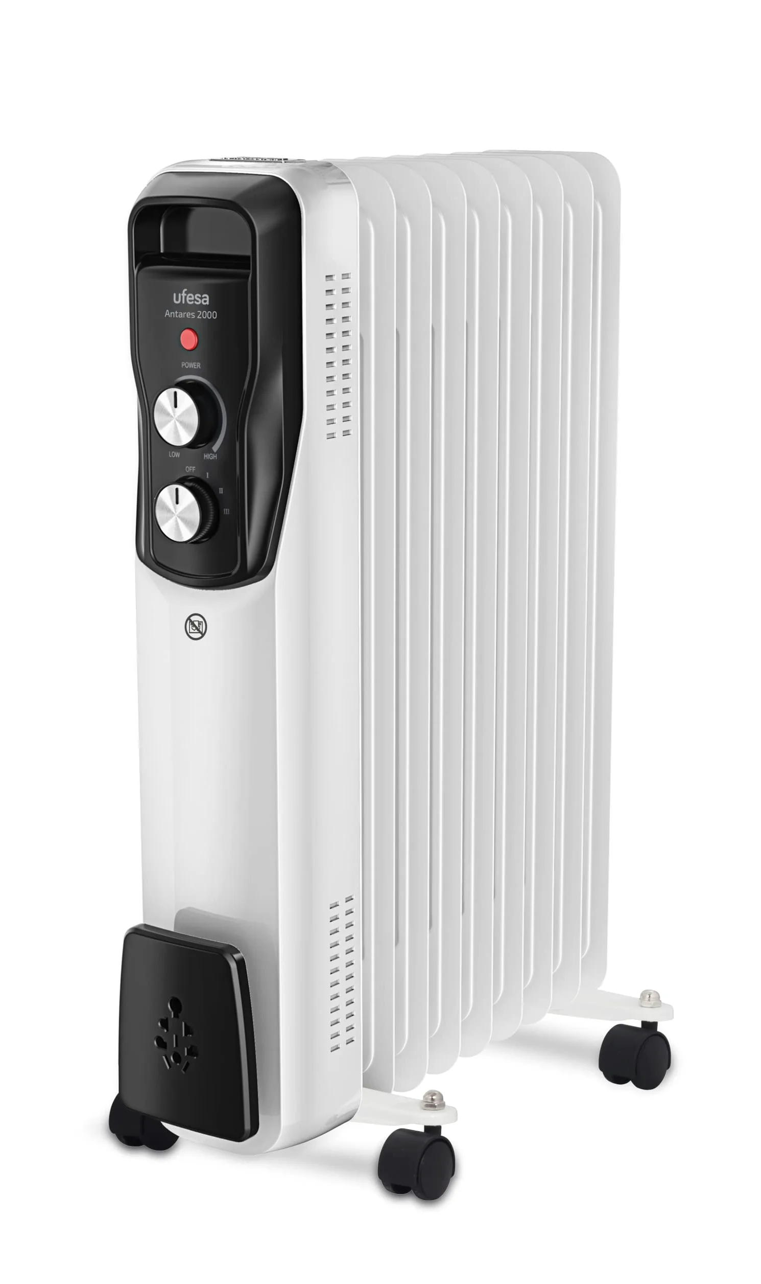 Ufesa Antares 2000 Radiador de Aceite 2000W, 9 Elementos, Termostato Regulable, Asa y Ruedas de Transporte, Radiador Eléctrico Bajo Consumo, Blanco