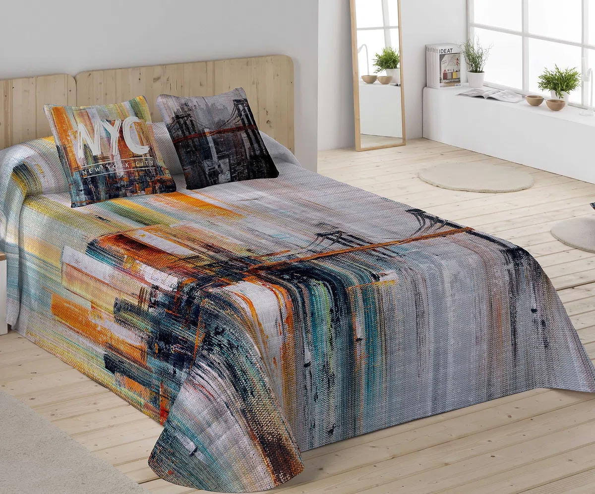 NATURALS Colcha Bouti Cama 90, 100% Algodón, Colcha con un Ligero Relleno, 180x260 cm, NY Art