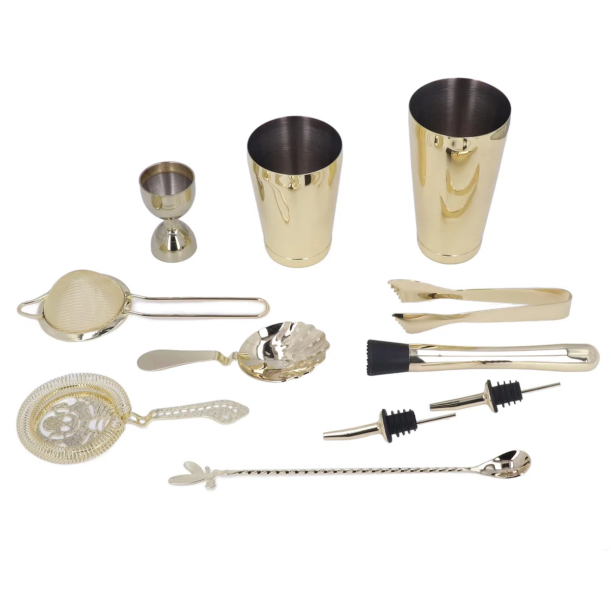 Naroote Juego de Coctelera, Herramientas de Mezcla de Acero Inoxidable para Bares Domésticos, Reuniones Familiares, 11 Piezas (GOLD)