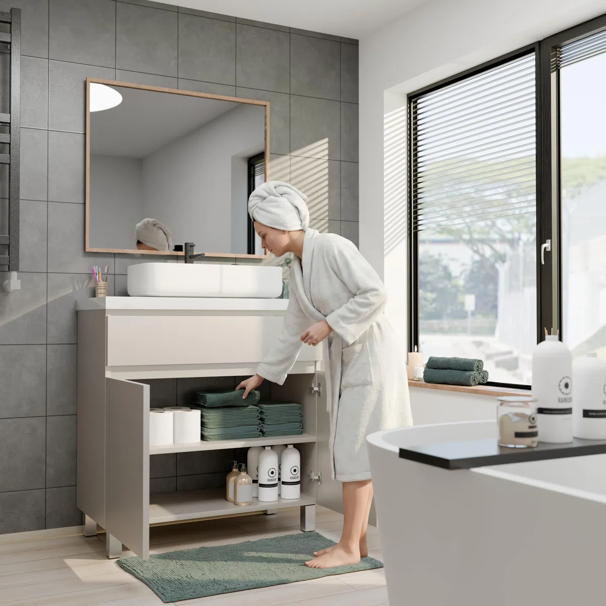 Mueble de baño Ariza Top, suspendido, 80 cm de Ancho, sin Lavabo, con cajón, para lavabos de sobre encimera - Cachemira Mate