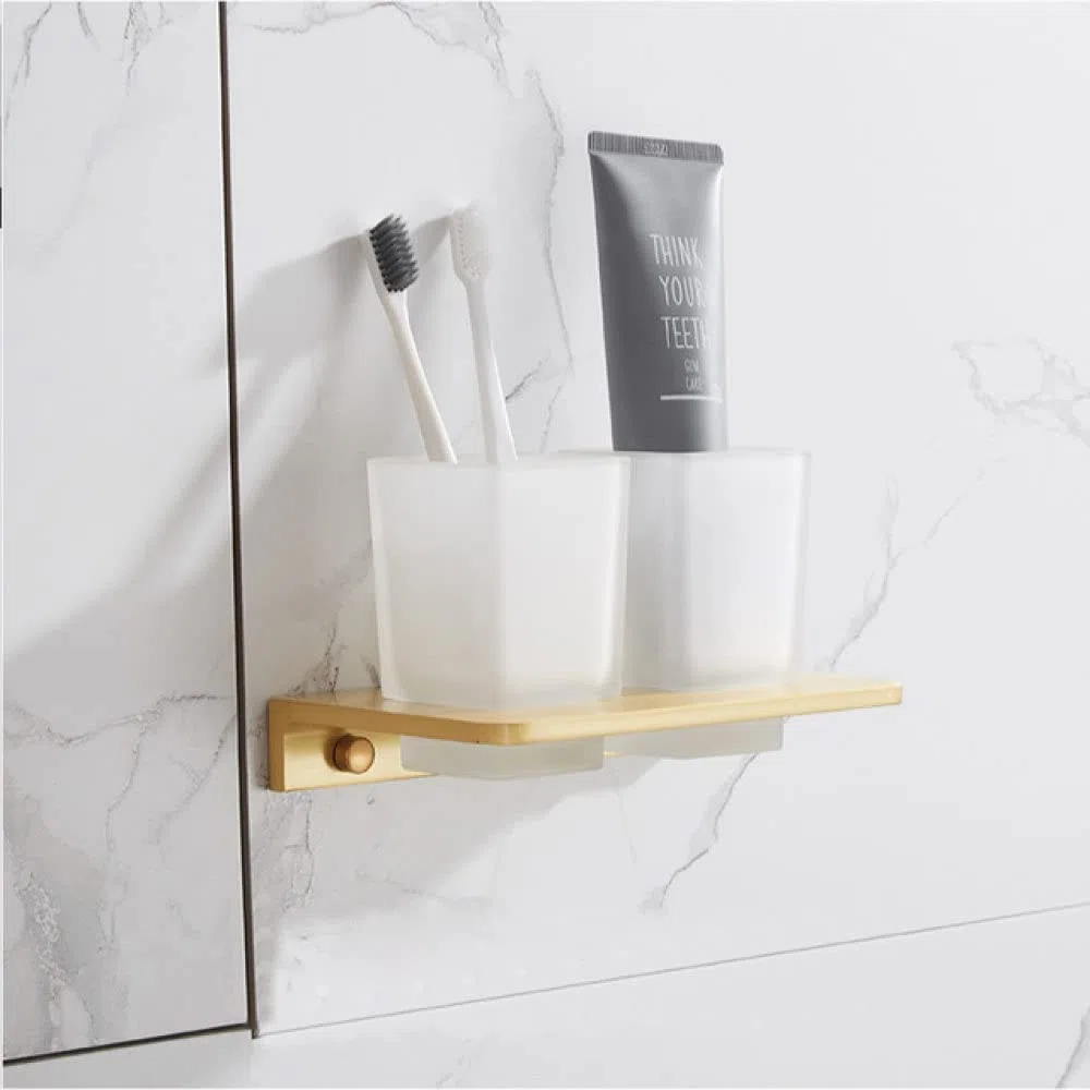 Juego de accesorios de baño de oro cepillado, estante para toallas, soporte para papel, soporte para cepillo de inodoro y soporte para cepillos de dientes, accesorios de baño elegantes para espacios