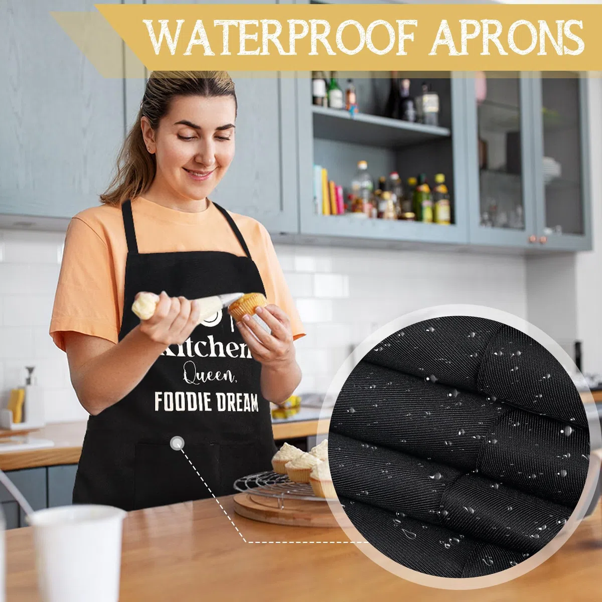 Sliner 12 delantales divertidos de cocina para hornear para mujer con bolsillos, citas divertidas, delantales de cocina para mujer, delantal de bolsillo negro, para Navidad, esposa, día de la madre,