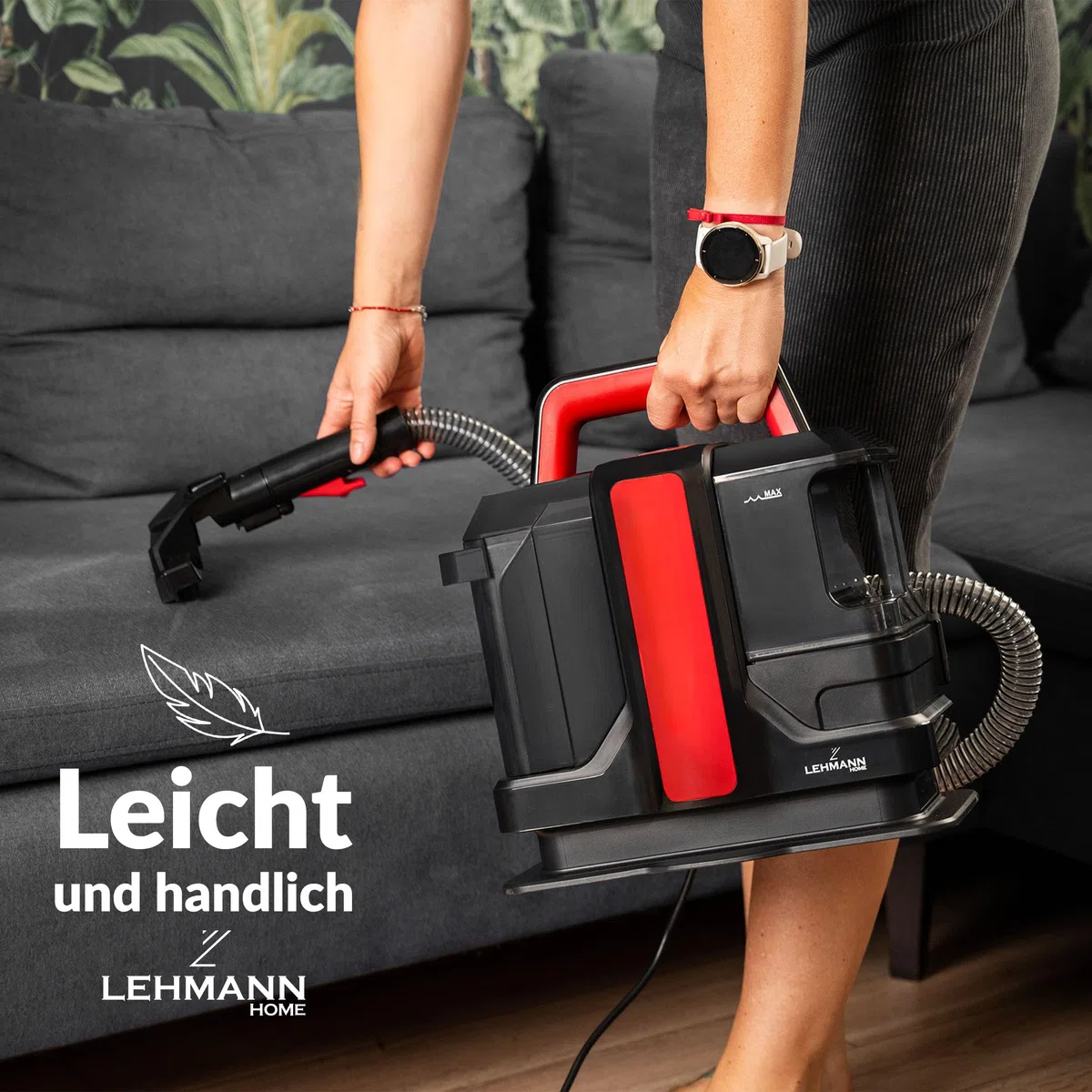 LEHMANN EasyWash - Limpiador de alfombras y tapicería 2 en 1 Spot Clean, aspiradora en seco y húmedo de 450 W, sistema de dos depósitos, quitamanchas para sofá, alfombra y coche, incluye accesorios