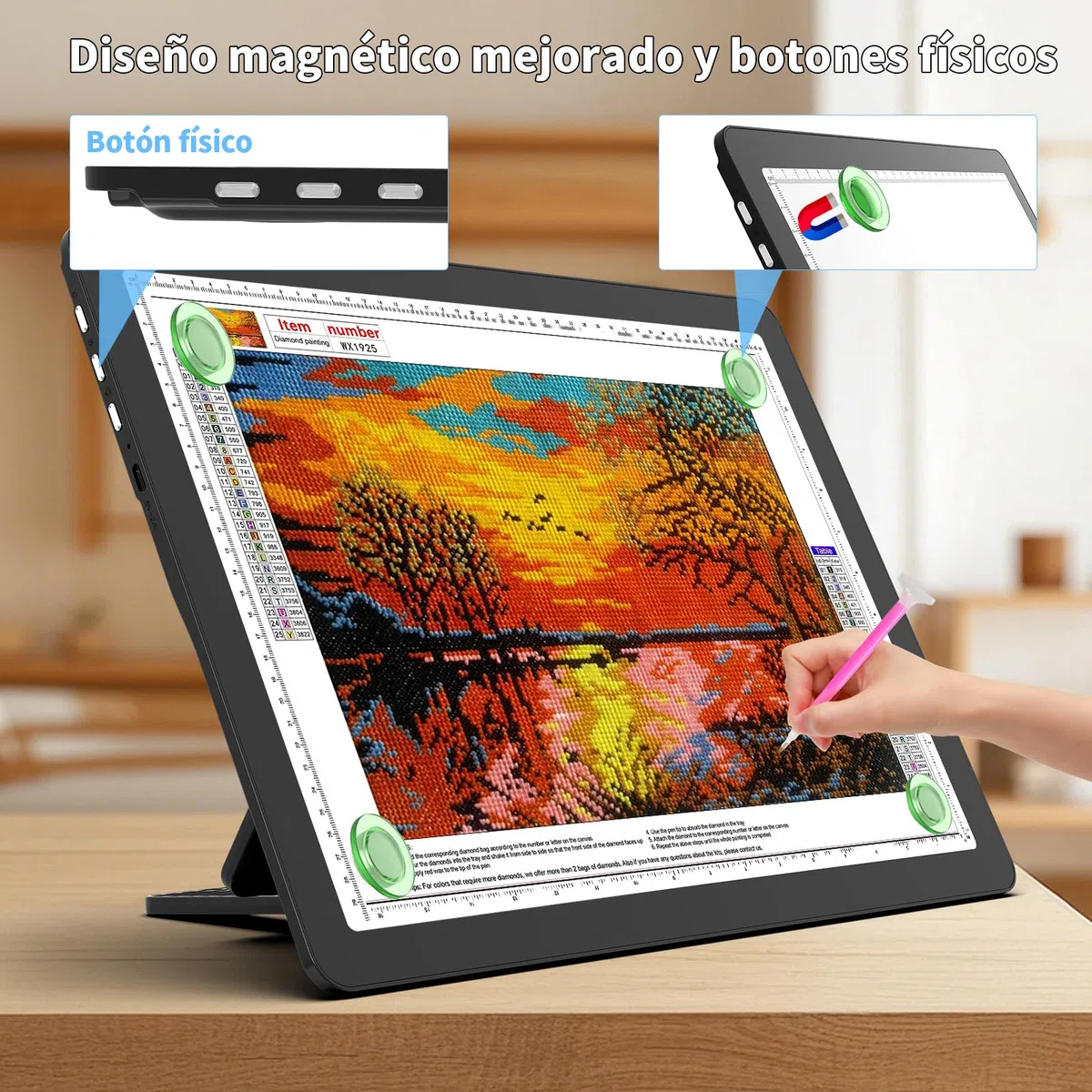 TOHETO Tablero de luz recargable A3 con soporte, almohadilla magnética superbrillante con botones laterales, caja de luz inalámbrica para trazar y dibujar, mesa de luz LED inalámbrica para pintura de