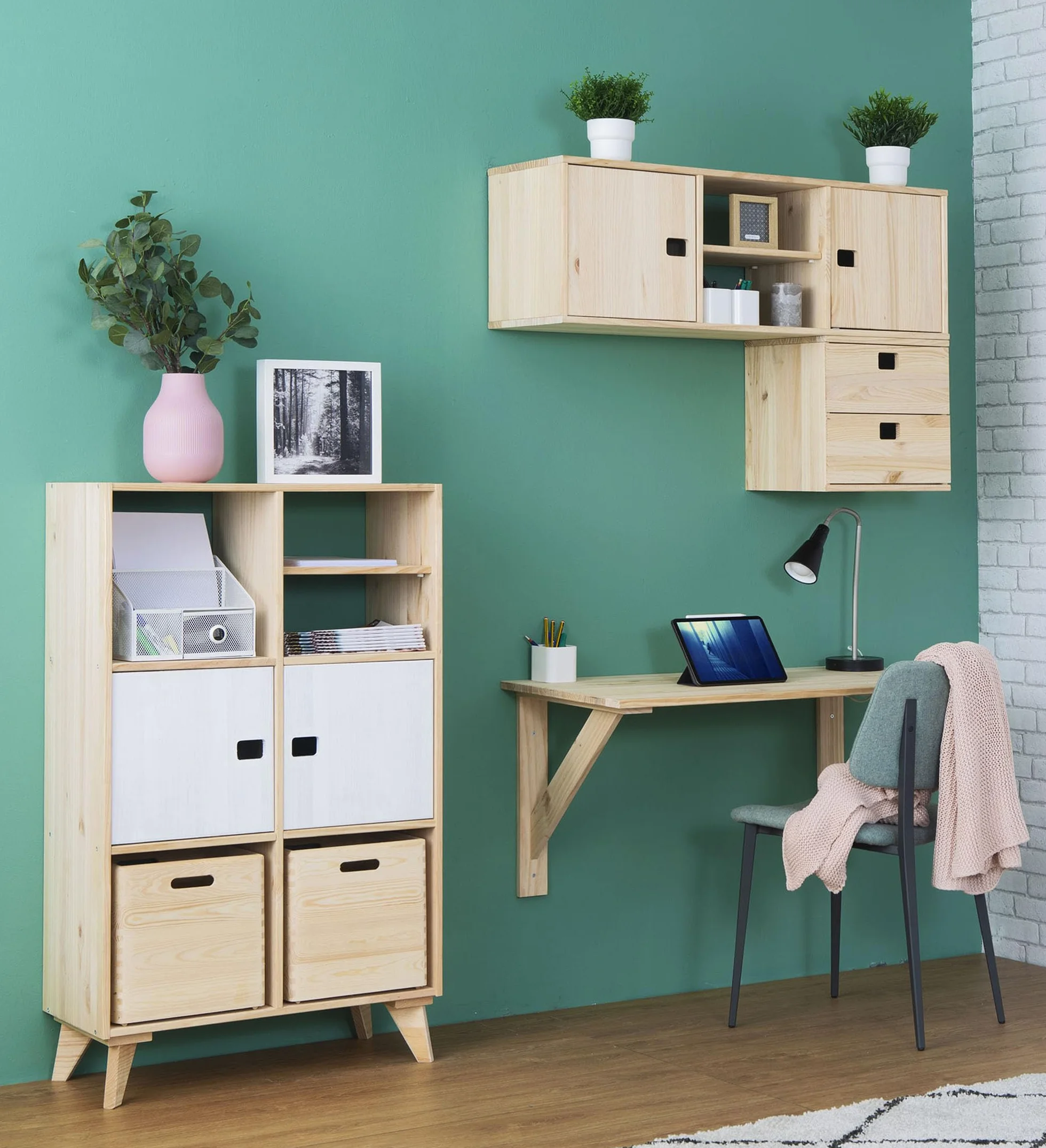 Astigarraga Kit Line Estantería Modular 6 Cubos Dinamic, Madera Maciza Pino - 105,4x70,8x33 cm