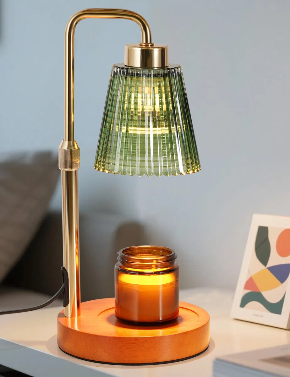 GODONLIF Lámpara Calienta Velas, Altura Ajustable, Temporizador, Regulable, Decoración del Hogar, Calentador de Cera para Velas en Tarro con 2 Bombillas, Verde