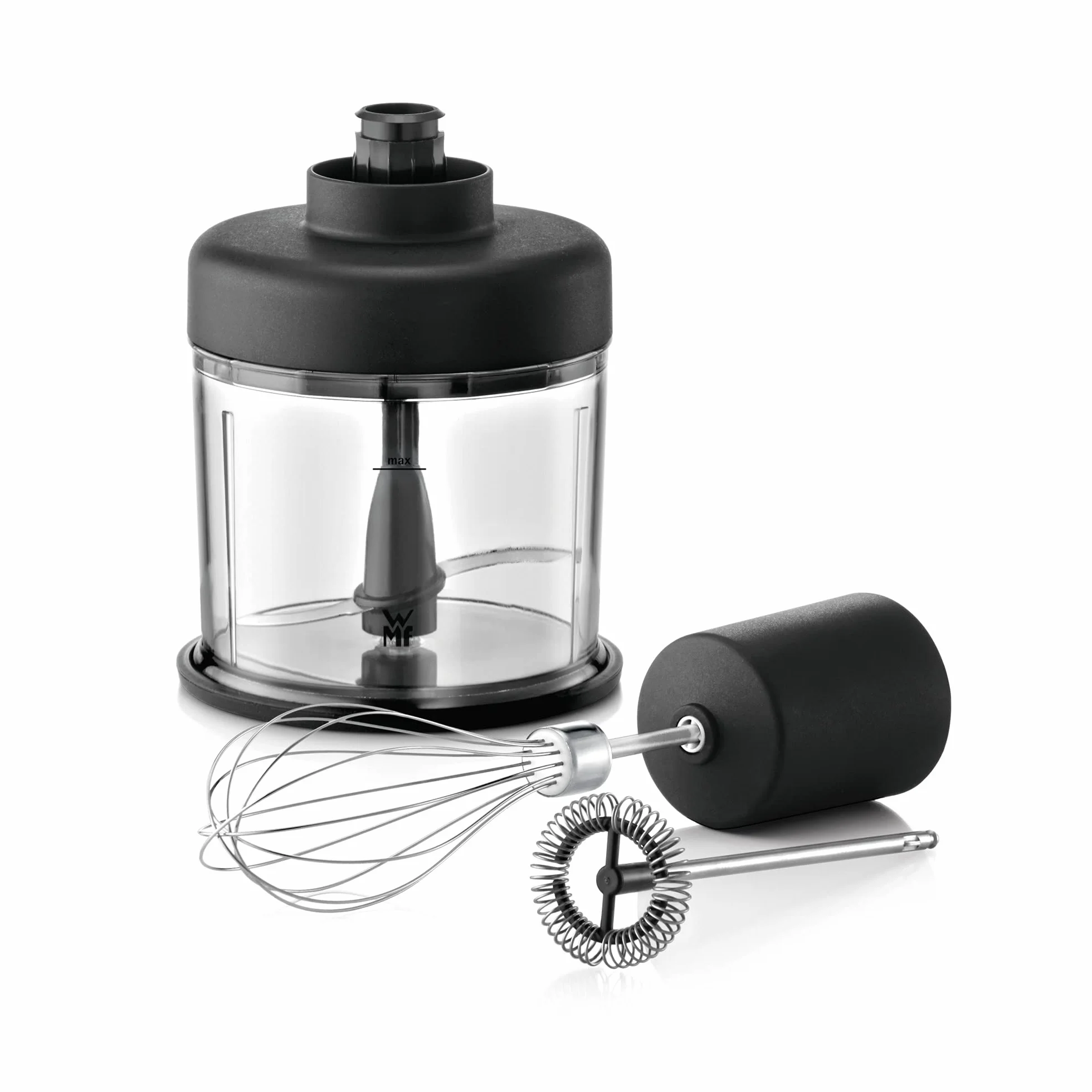 WMF Lineo - Batidora de mano 4 en 1, 700 w,vaso medidor 1 Litro, accesorio Picadora, accesorio batidor, accesorio espumador de leche Acero Inoxidable cromargan