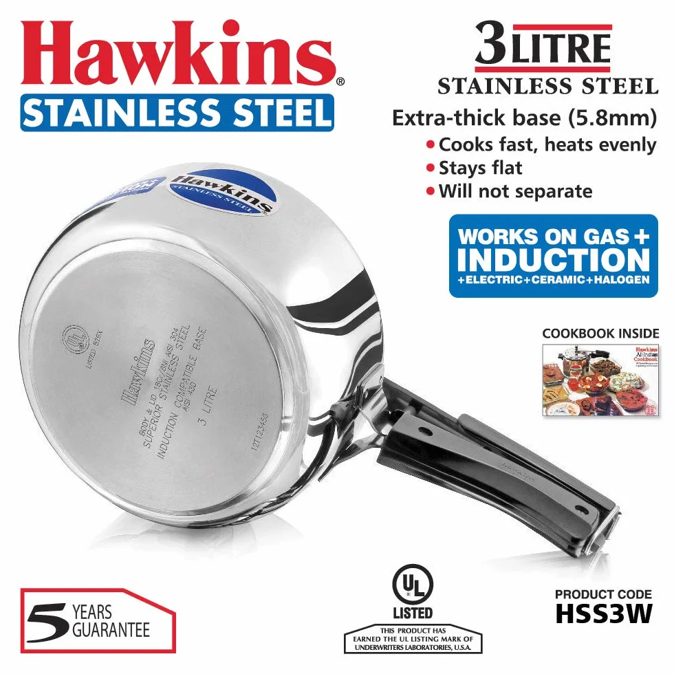 Olla a presión de acero inoxidable Hawkins modelo B60 de 3 litros