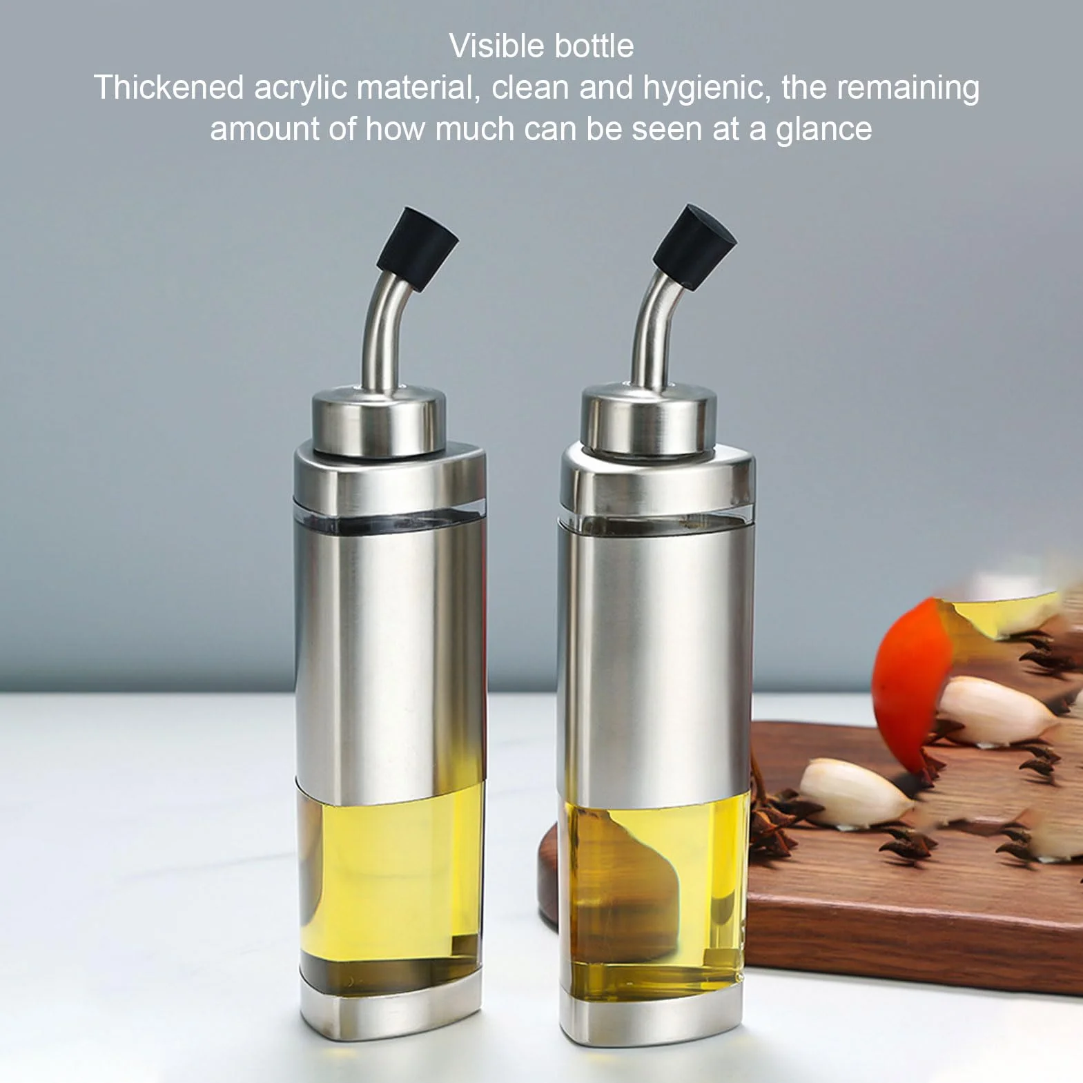 Juego de Dispensadores Condimentos para Vinagre, Sal y Pimienta, Juego Botellas Aceite y Vinagre con Base Estante Madera, Coctelera Plástico Acero Inoxidable Cocina,Almacenamiento