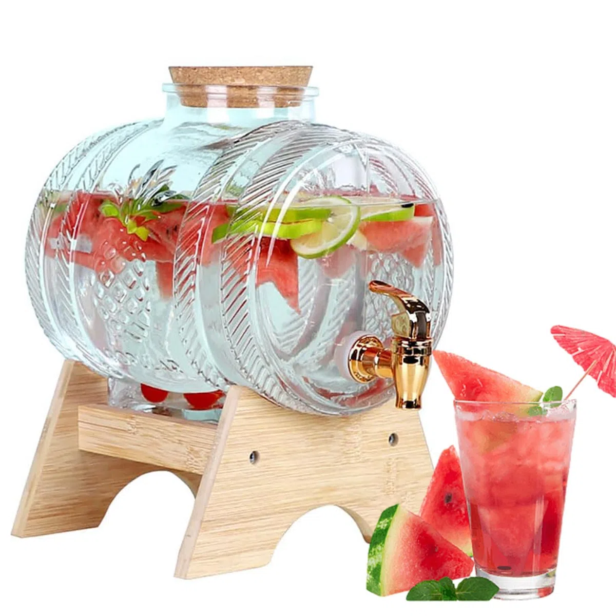 Dispensador de agua de 5 litros con grifo, sin BPA, a prueba de fugas, dispensador de bebidas de madera para oficina, camping, zumos y bebidas frías, perfecto para fiestas y eventos