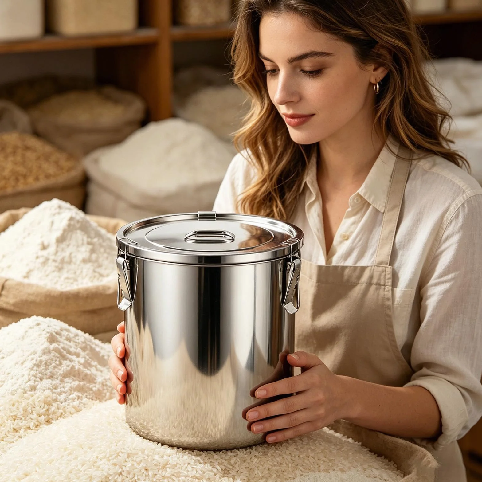 Contenedores de alimentos de acero inoxidable, de almacenamiento hermética de acero inoxidable de 12L con tapa - Contenedores de alimentos de metal | para cocina despensa de azúcar para hornear