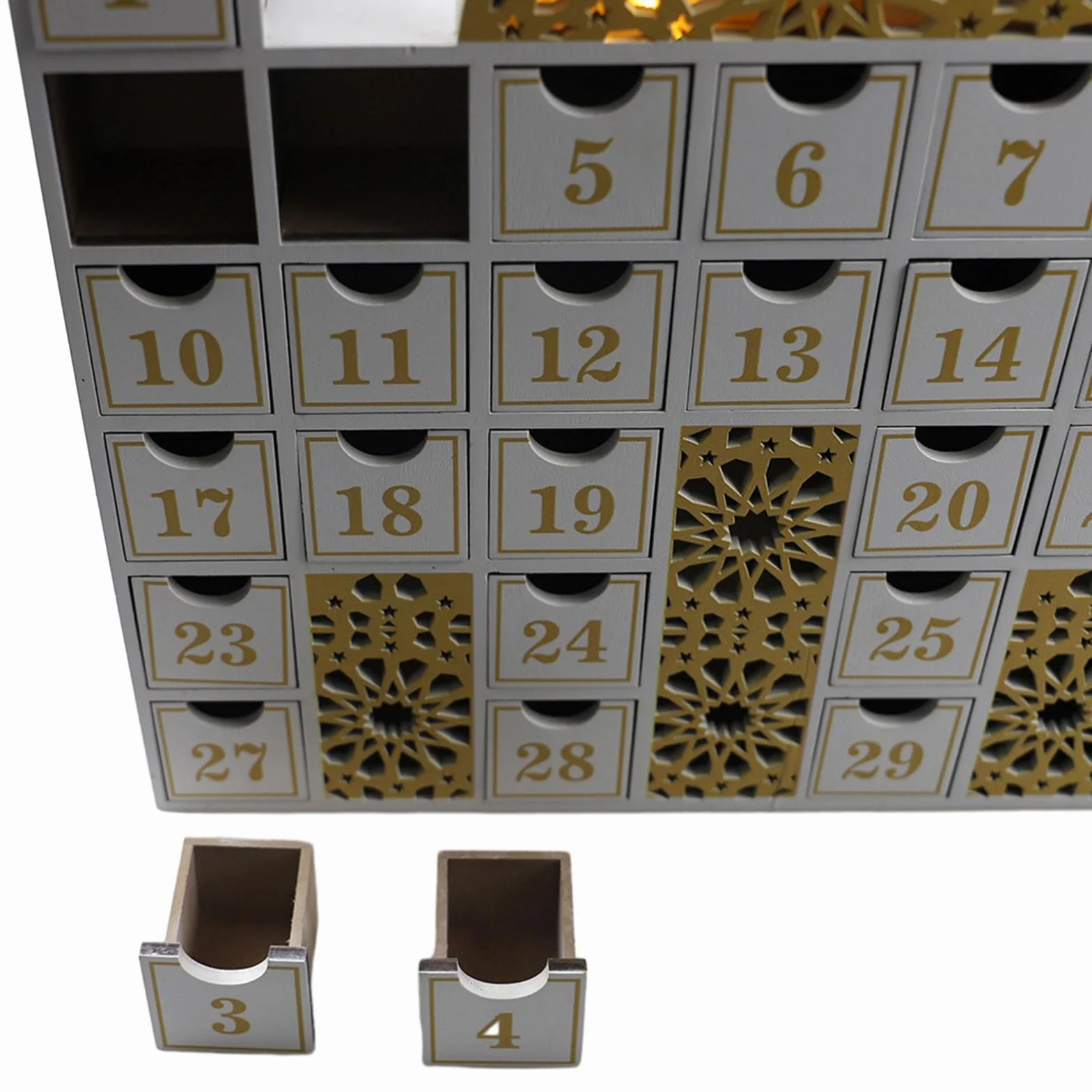 Calendario de cuenta regresiva de madera con luz LED, calendario de Adviento para niños y adultos, decoración del hogar, regalo de fiesta, calendario de Adviento Eid