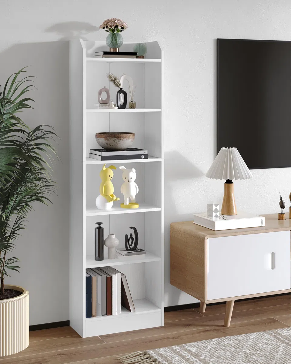 Hzuaneri Librería, Estantería Libros 6 Niveles, Estantería de Almacenaje, para Objetos de Colección, Paneles Ajustables, para Salón, Oficina, 24 x 48 x 170 cm, Blanco 02903XBC