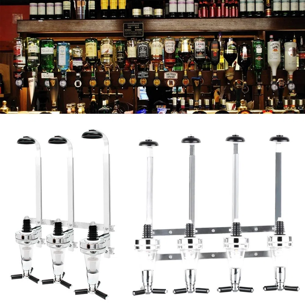 3 botellas ópticas para bar del hogar, soporte montado en la pared, dispensador de vino, juego de vasos Optic Spirit para bar de acero para el hogar y pub (3 botellas)