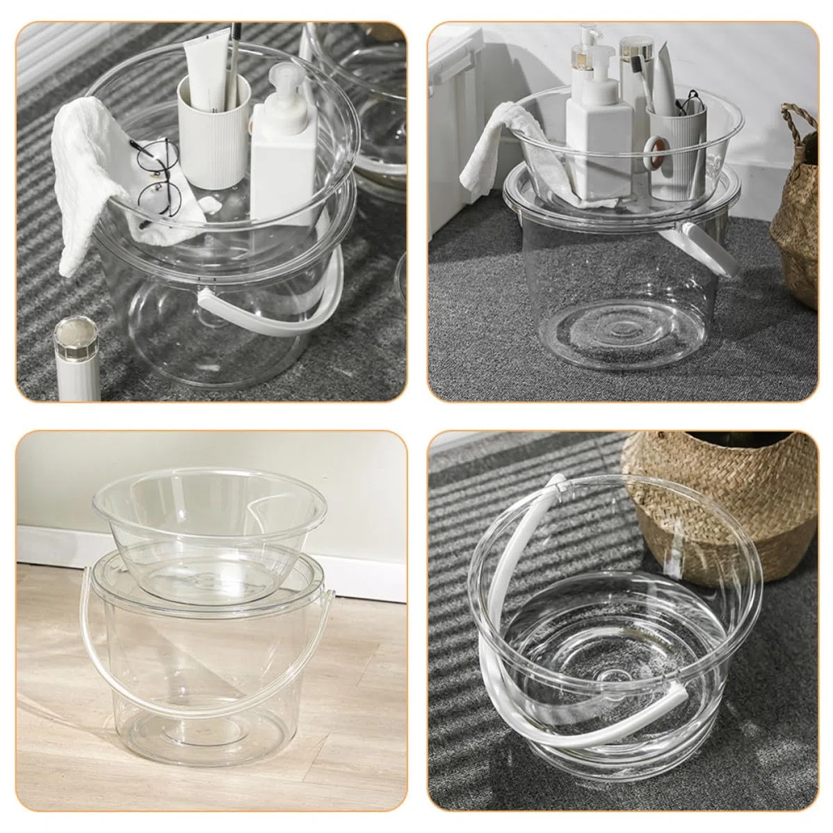 SECFOU Cubo Plástico Resistente y Ligero de Limpieza Transparente Tapa y Asa para Lavar Ropa y Remojar Pies Hogar