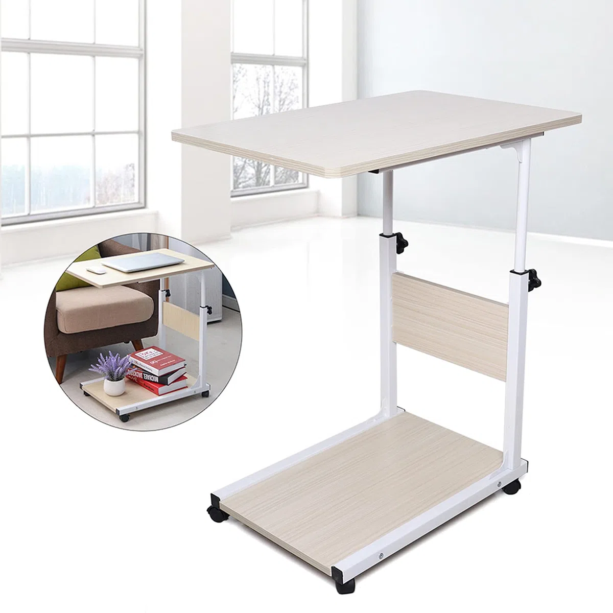 Mesas auxiliares con ruedas Mesas de aseo ajustables en altura, escritorios de madera, mesas de sofá, mesitas de noche, mesas de café para el dormitorio, mesas de ordenador portátil para el