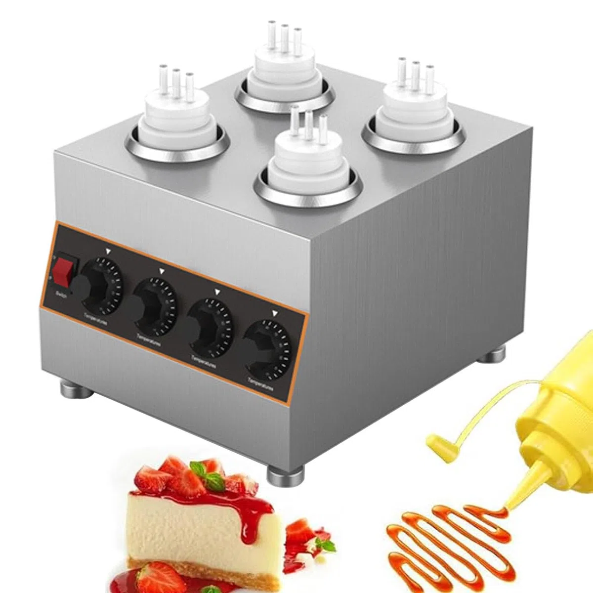Calentador EléCtrico Para Biberones Con 4 Biberones, Dispensador Comercial De Queso, Calentador De Chocolate Caliente, Calentador De Queso Para Nachos Con Biberones De PláStico,220V