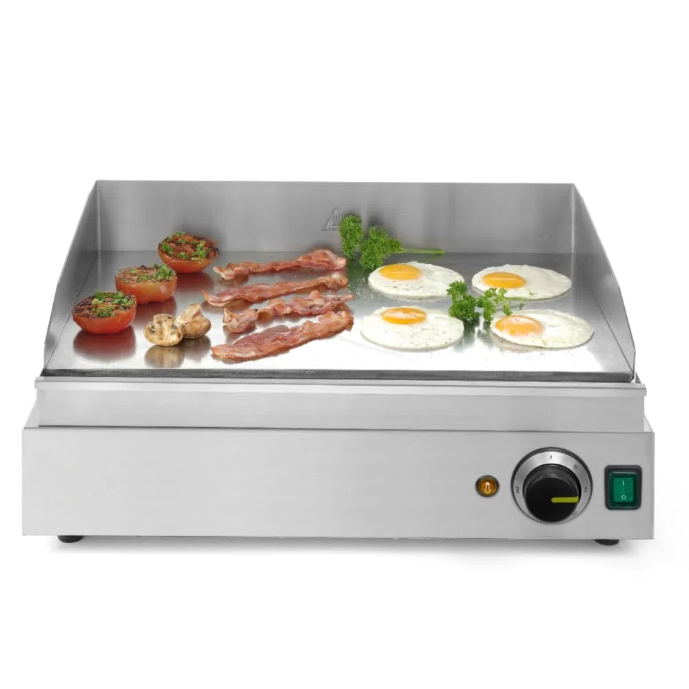 MBH - Plancha profesional de acero inoxidable con superficie lisa. Plancha eléctrica de cromo duro para para bar o restaurante alta resistencia