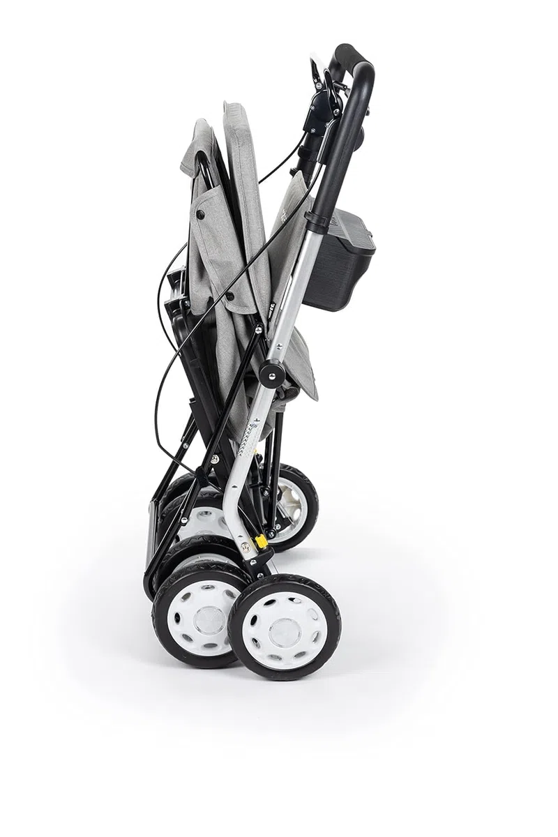 Carlett Andador y Carrito con Asiento Incorporado, Producto Médico Homologado EU, Manillar Regulable, Freno de Parking y Ruedas Ajustables 3 Posiciones, Robusto, Comfort Assist, Gris Claro