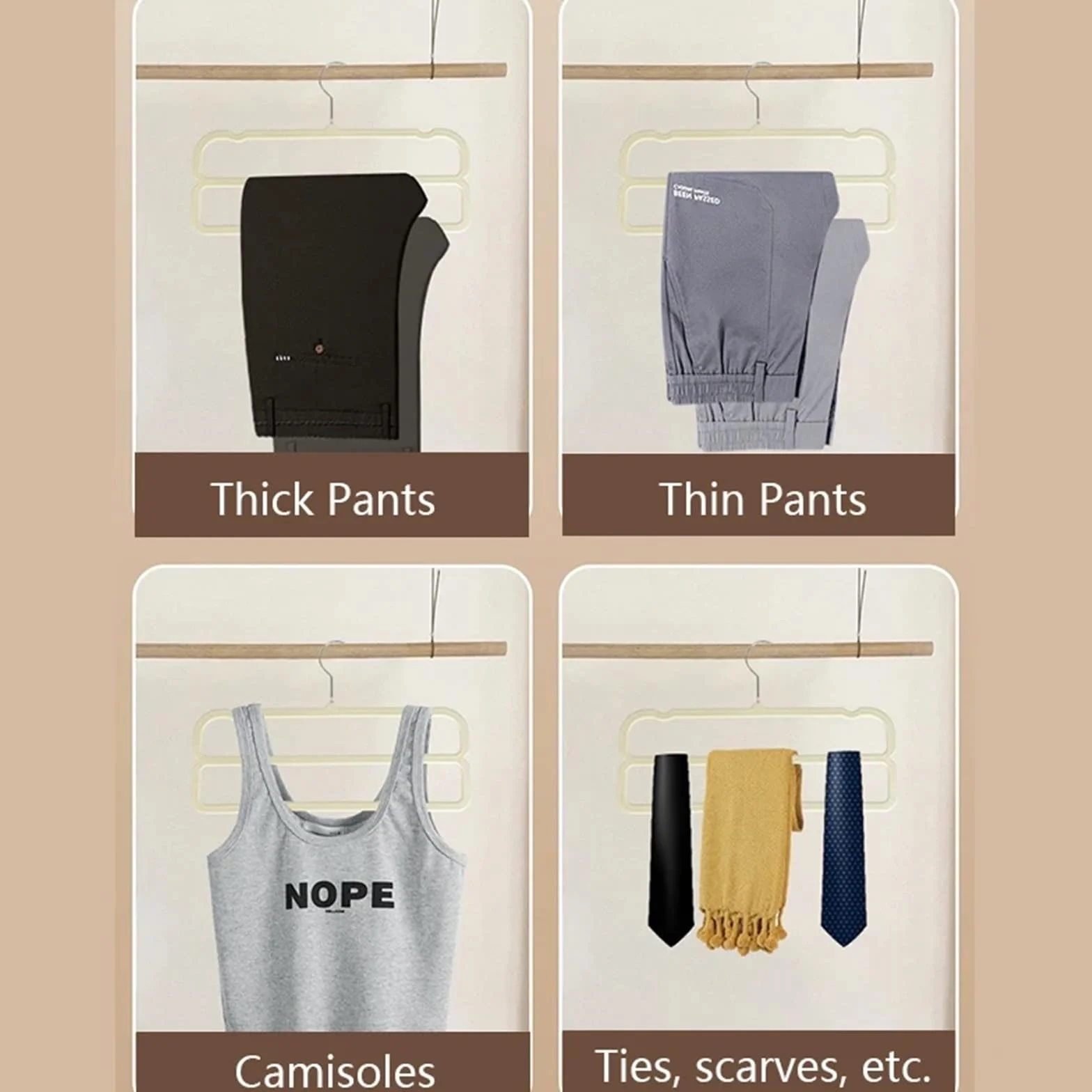 Perchas Pantalones Perchas Antideslizantes de Terciopelo de Doble Capa, ahorradoras de Espacio for Pantalones y Sujetadores, 10 o 20 Unidades.(Beige,20PCS)
