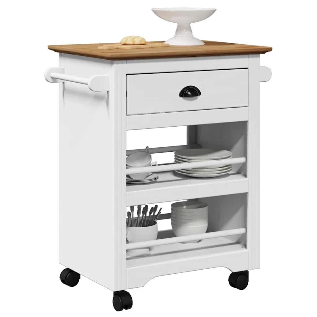 Gecheer Carrito de Cocina BODO Blanco y marrón 67,5x45x80 cm,Carrito verdulero para Cocina,Carrito Auxiliar Multiuso,Carros de Servicio