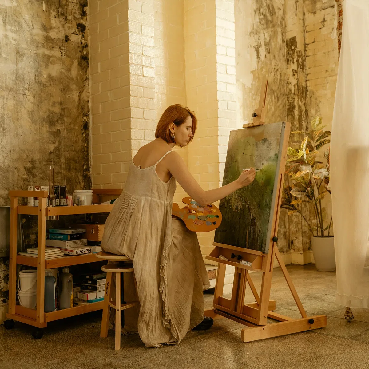 MEEDEN Clásico Estudio Caballete: H-Frame Caballete, Madera de Haya Maciza, Ideal para Aceite, Acrílico, Caseína, Bosquejos, Pintura Pastel, para Lienzos de Hasta 196cm, Natural