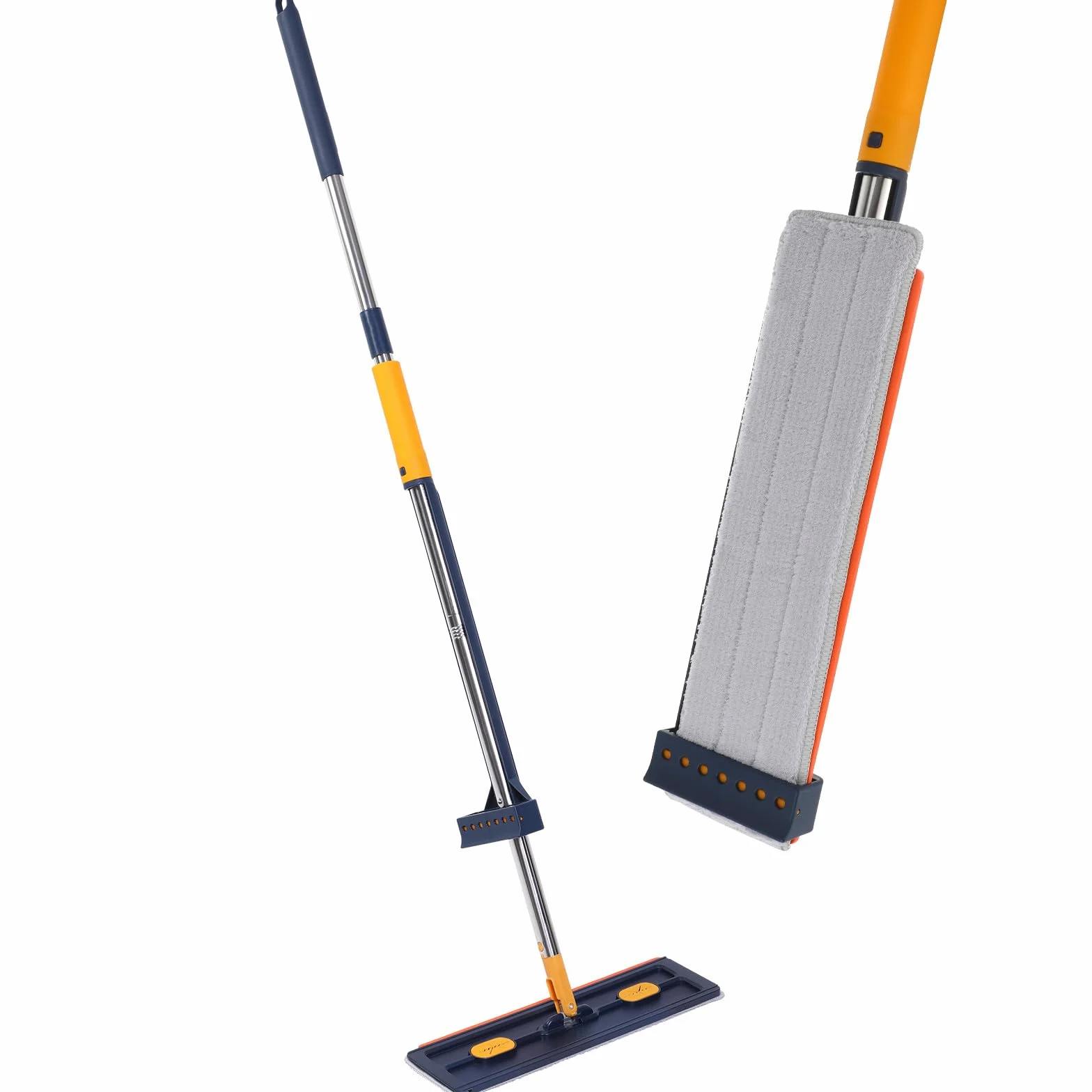 Mopa Plana Azul con Paños de Microfibra Fregona sin Lavado Manual Cabezal Grande y Escurridor Rápido para Limpiar Suelos Azulejos y Parquet el Hogar