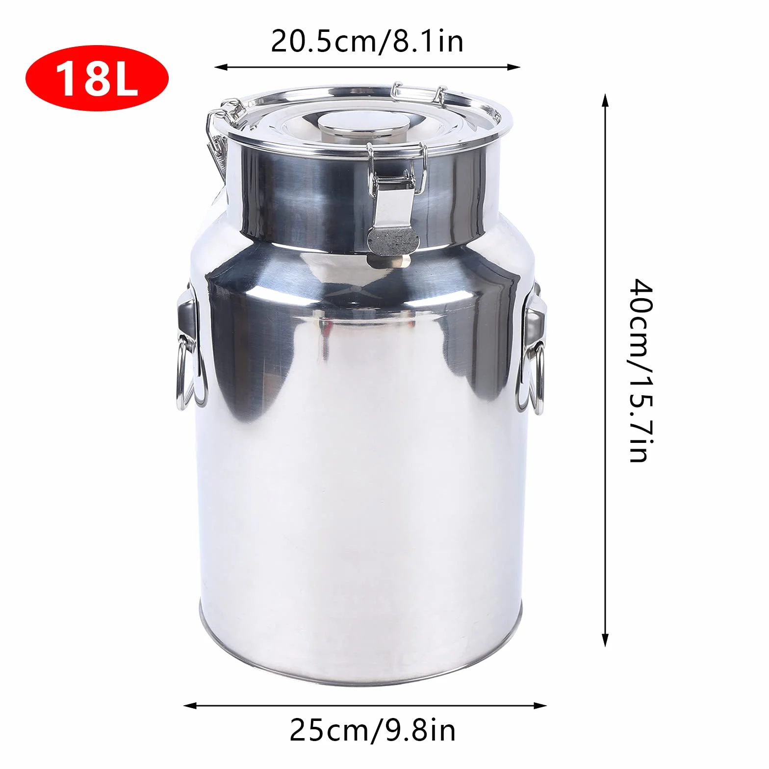 Jarra de leche de 18 L, de acero inoxidable, con tapa, asa para transportar o guardar