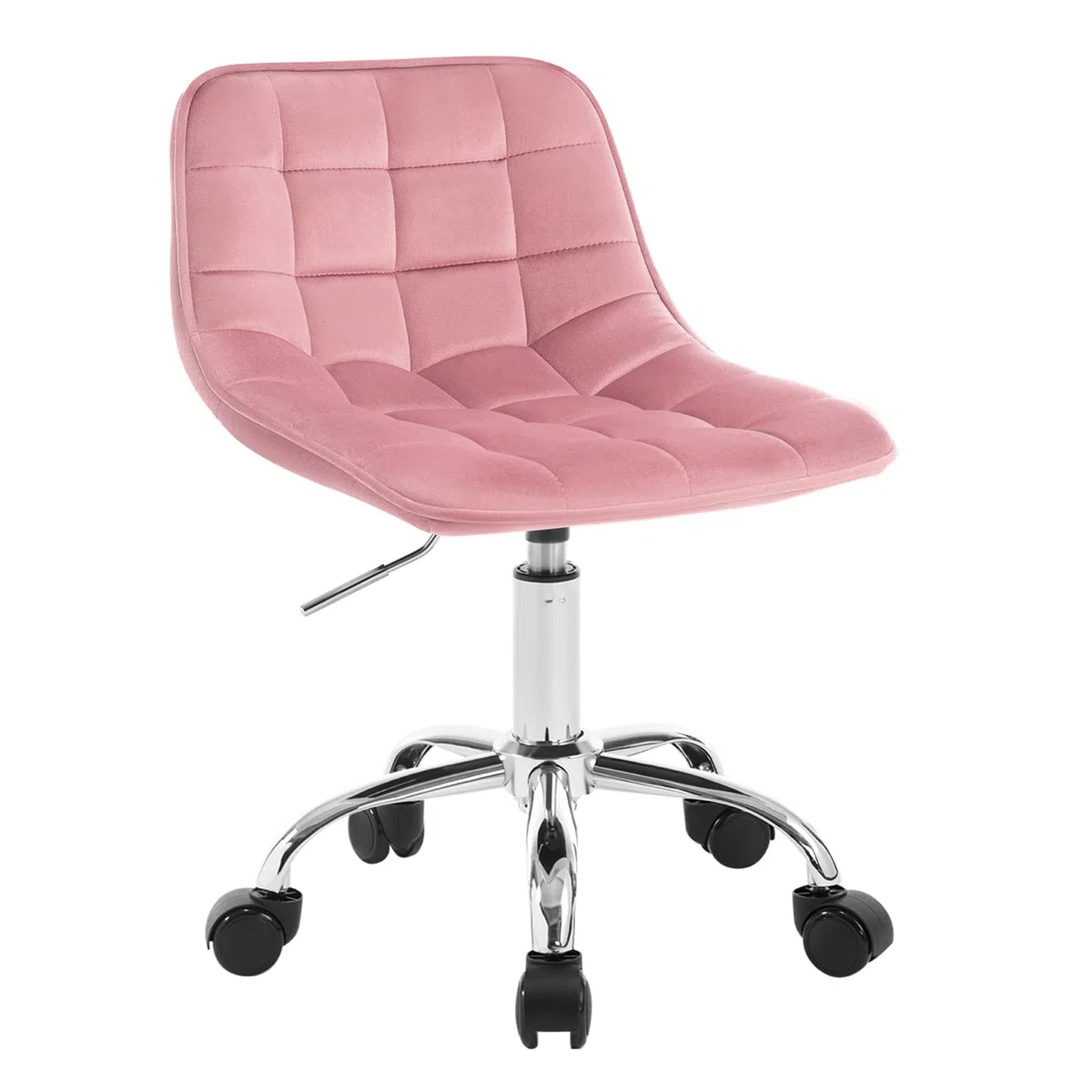 WOLTU Silla de Oficina, Taburete Tocador Giratorio, Silla Ergonómica Escritorio con Respaldo, Taburete Bajo con Asiento Ajustable de Altura, Asiento Tapizado en Terciopelo, Rosa