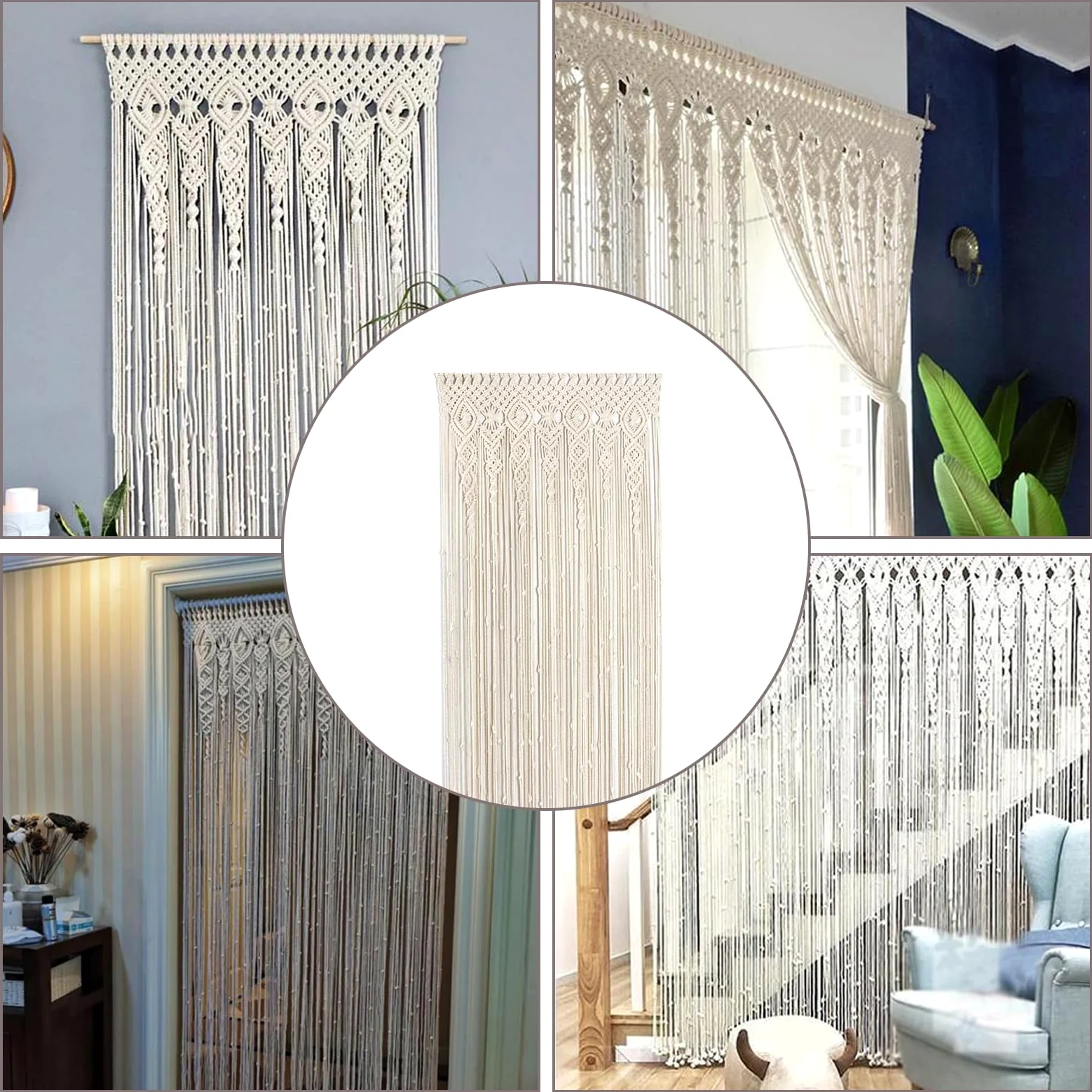 Cortina De Macramé, Colgante De Pared De Macramé De 100x200 Cm Cortina Bohemia Hecha A Mano para Colgar En La Pared Cortina De Puerta De Macramé Bohemio para DecoracióN De La Pared del Hogar