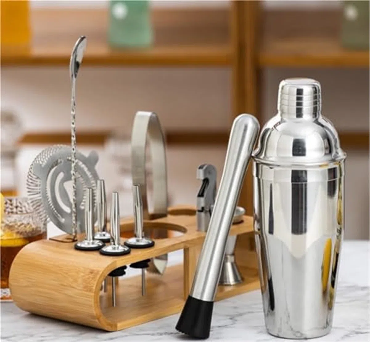 Juego de coctelera de Acero Inoxidable, Kit de Accesorios for Mezclar Barman, Herramientas Profesionales de Barman y Bar en casa, Bebidas de cócteles con Alcohol(750ML)
