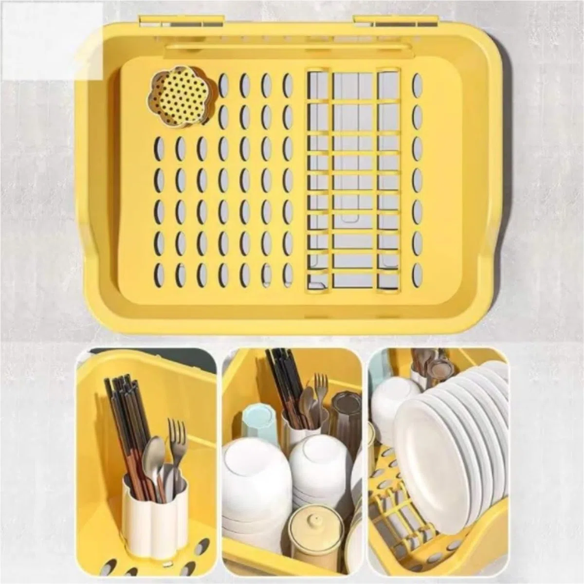 Escurridor De Platos Estante para Platos Organizador De Cocina Rejilla para Secar Platos Almacenamiento De Vajilla Soporte para Tazones Estante De Drenaje Organizador Rejilla para Secar Plat