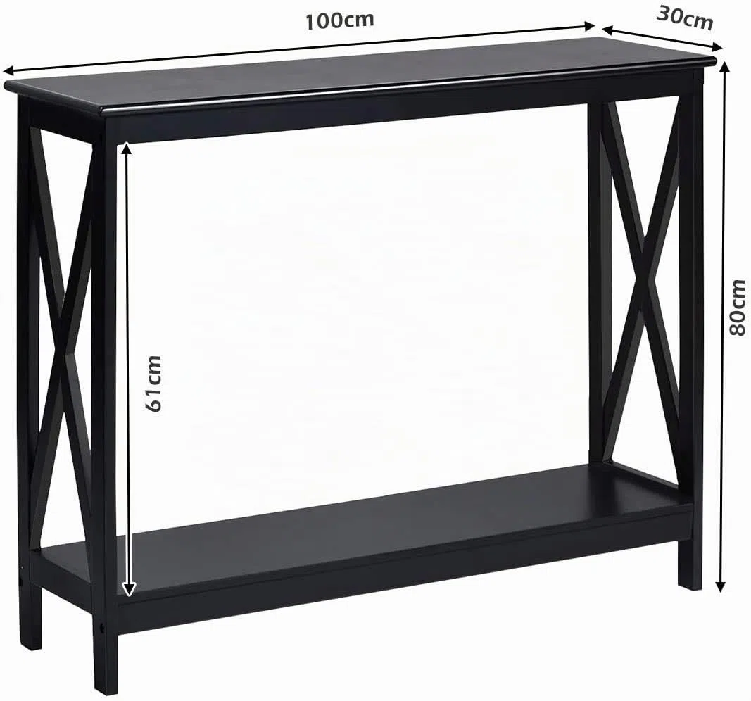 COSTWAY Mesa Consola Mesa Auxiliar de 3 Niveles Mesita con Estante Estantería 100x30x80 centímetros Mueble para Salón Pasillo (Negro)