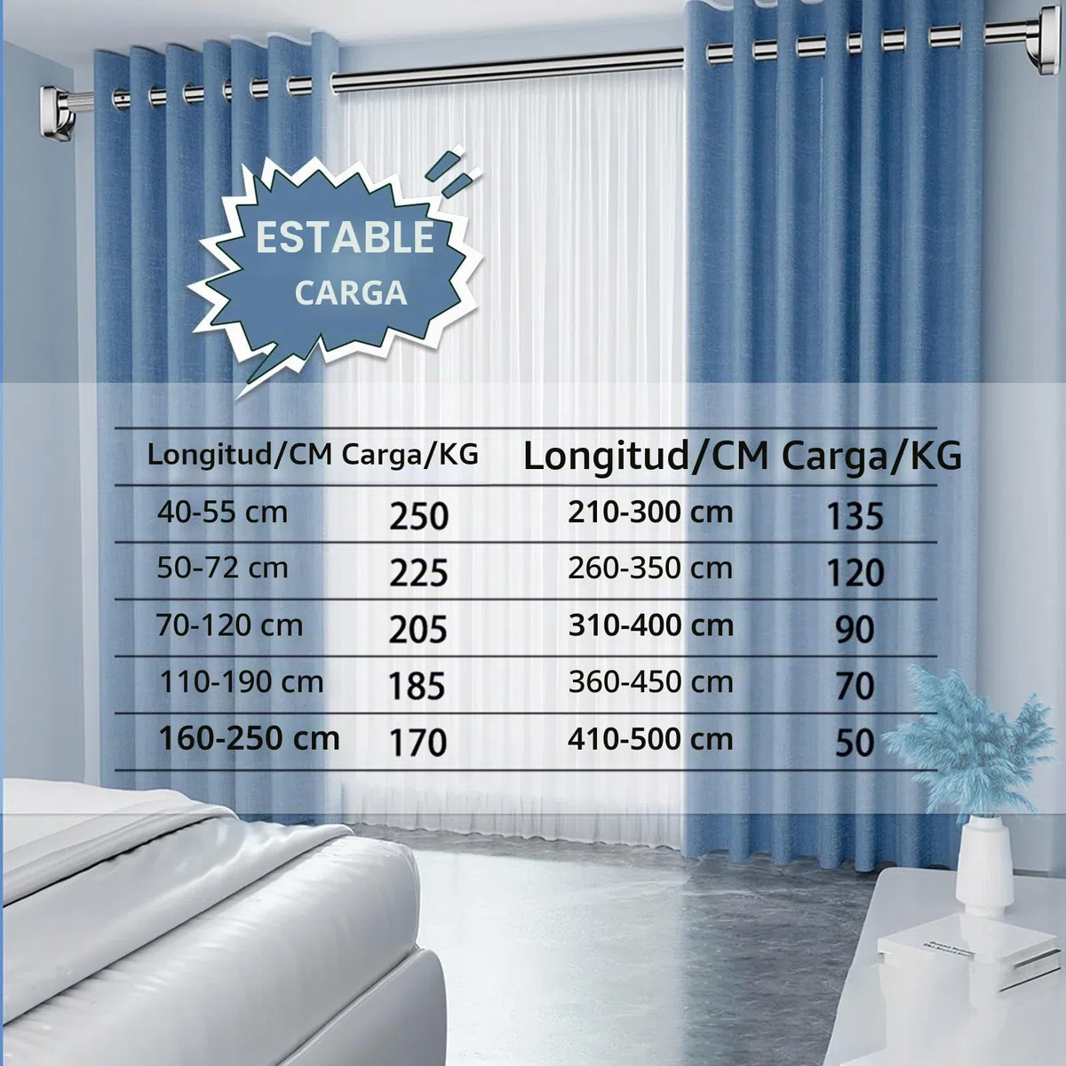 Barras de cortina, sin taladrar, 410-500 cm, 360-450 cm, 310-400 cm, sin taladrar, antideslizante, barra de cortina, barra de sujeción, barra telescópica, para baño, armario, ventana, diseño de
