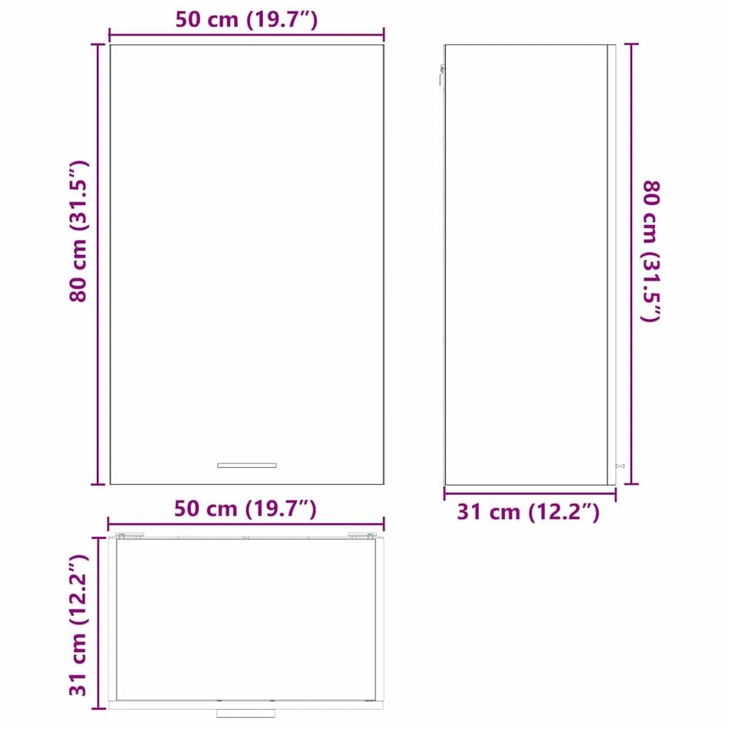vidaXL Mueble Colgante con Puerta 50 x 31 x 80 cm Madera de ingeniería, Armario de Cocina Moderno, diseño Rectangular, Gran Espacio, Materiales Resistentes, Estilo contemporáneo, soluciones de hogar