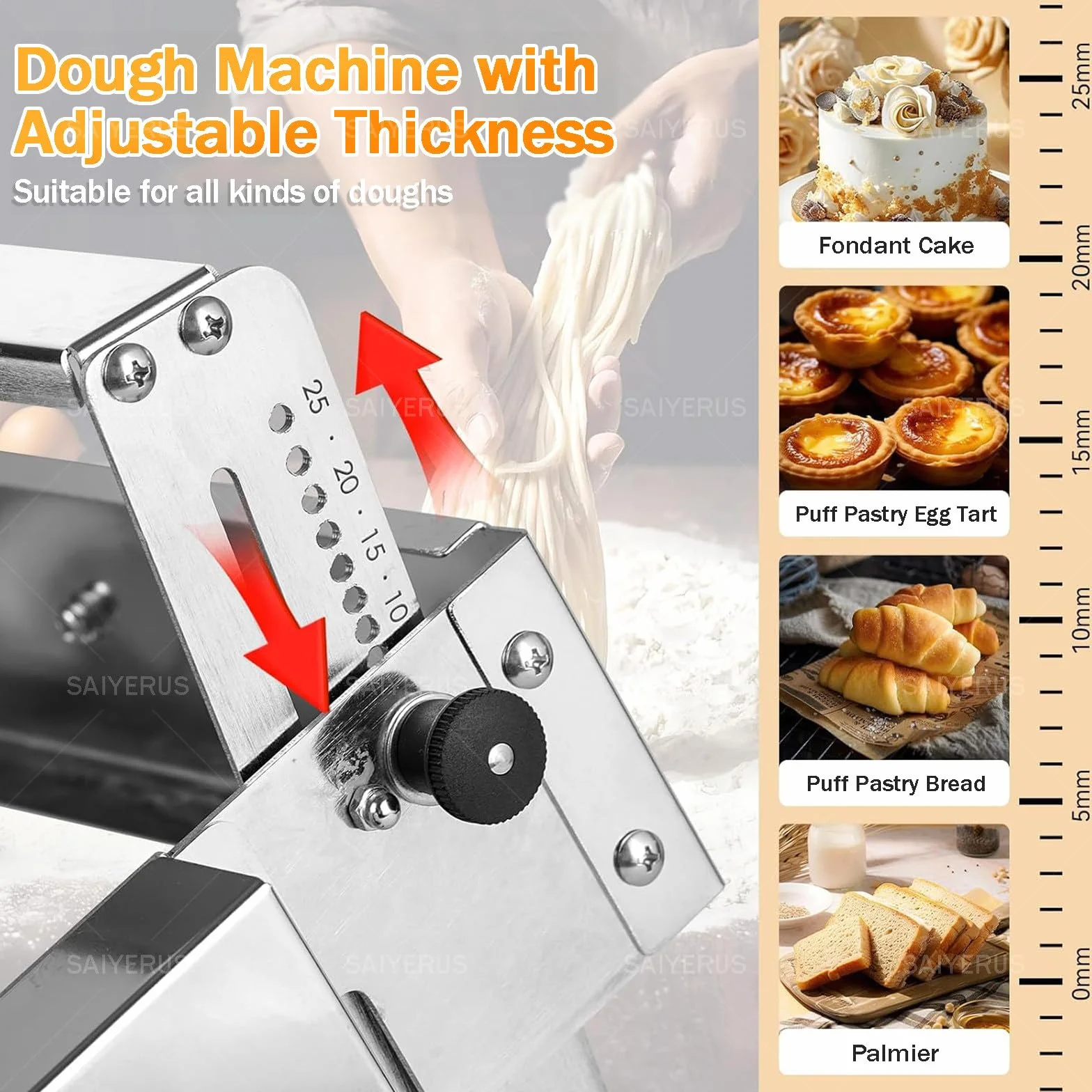 Máquina laminadora de Masa Manual, Prensa laminadora de Masa Plegable de Acero Inoxidable, Rodillo para Masa de Croissants, Pasteles daneses, Pizzas, Equipo de panadería Profesional.