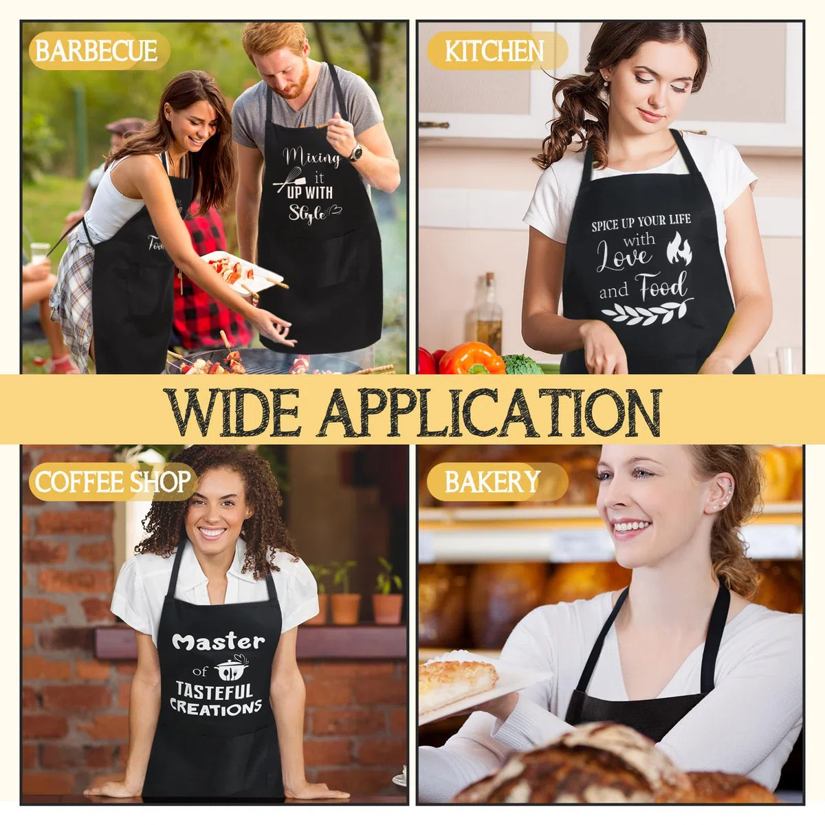 Sliner 12 delantales divertidos de cocina para hornear para mujer con bolsillos, citas divertidas, delantales de cocina para mujer, delantal de bolsillo negro, para Navidad, esposa, día de la madre,