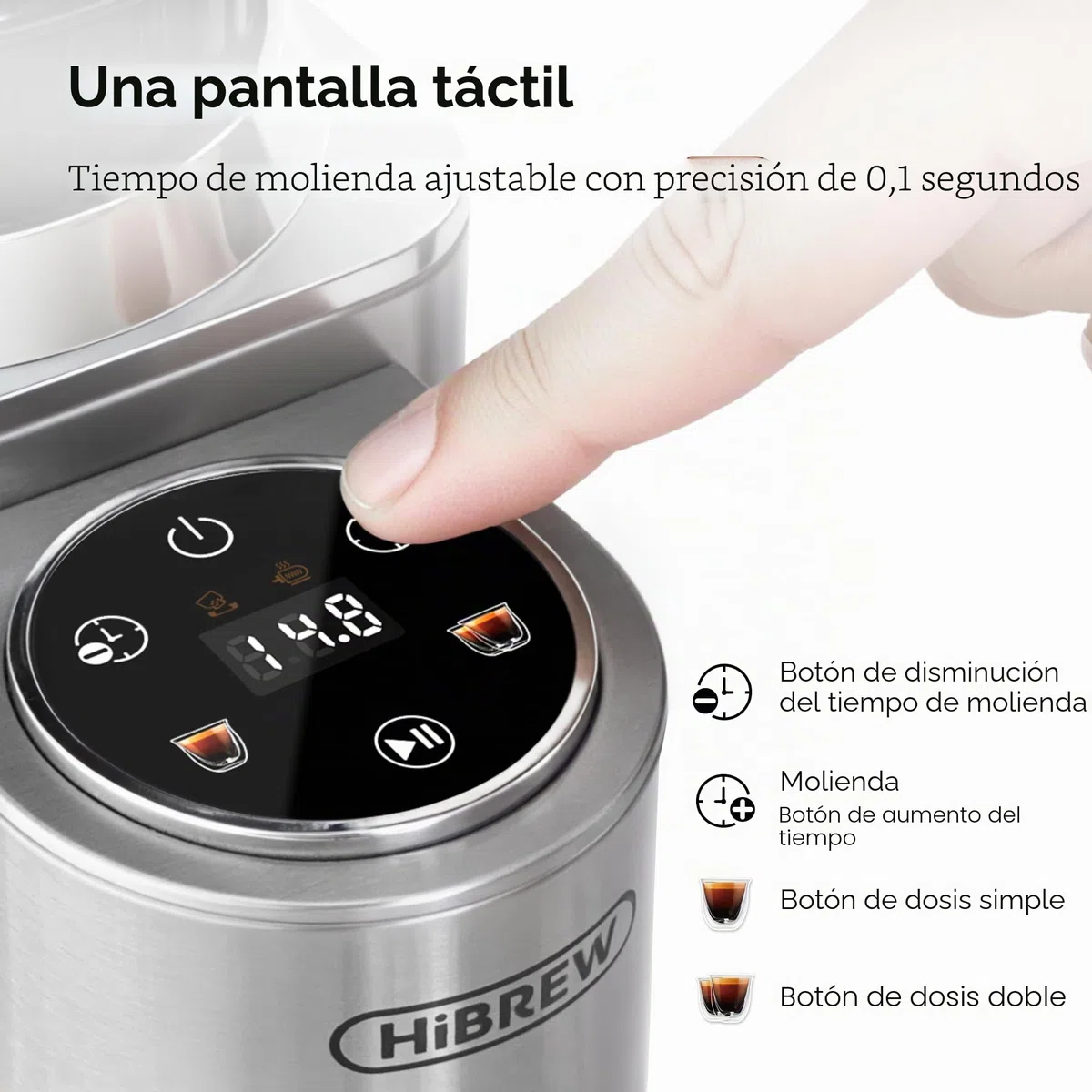 HIBREW G7 Molinillo de Espresso con fresado cónico, vaso dosificador magnético, carcasa metálica, 48 niveles de molienda - para Espresso, Moka Pots y café de goteo