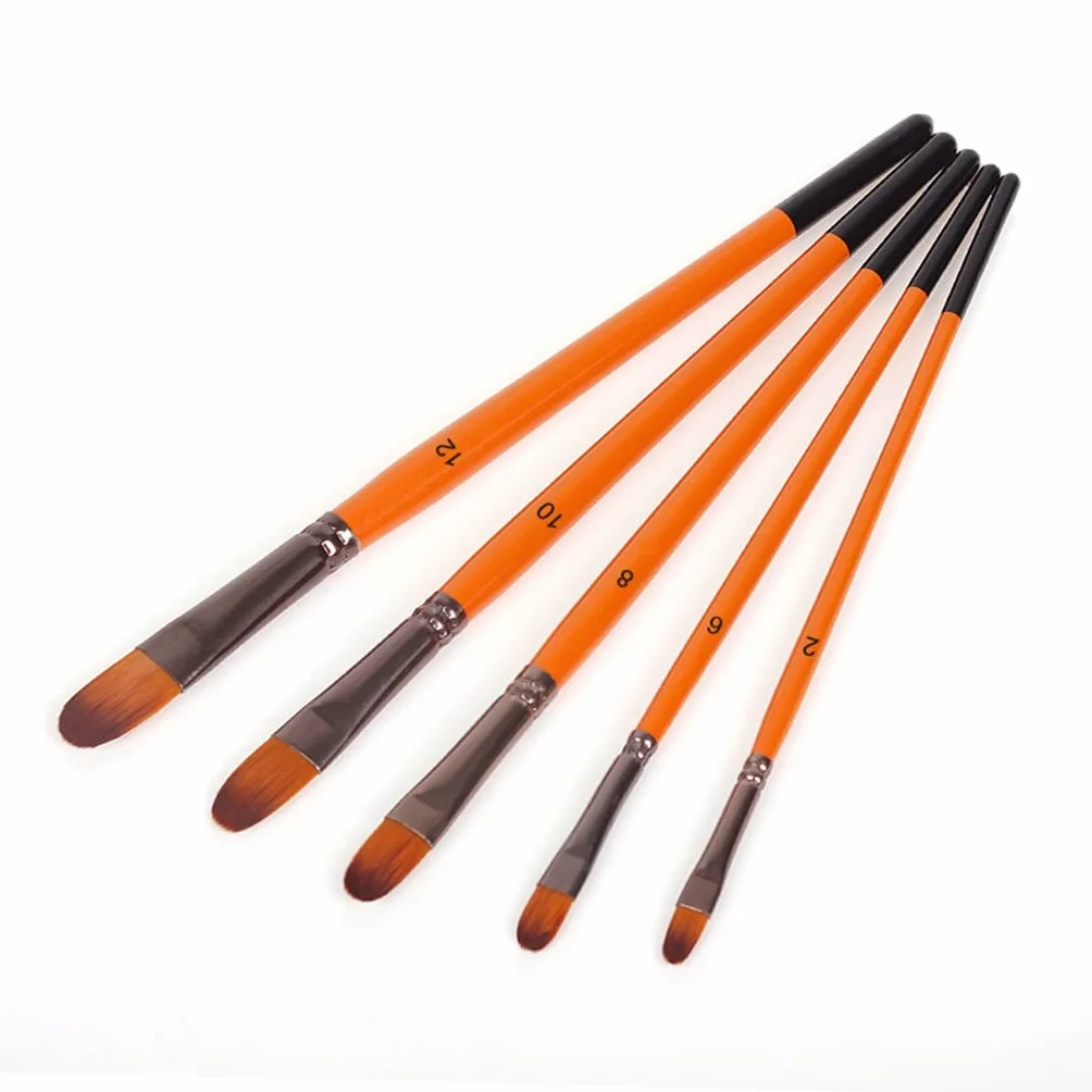 XBTGS Juego de 5 pinceles de pintura al óleo, pelo de nailon, pintura acrílica, pincel de pintura para manualidades, acuarela, para artistas, pintores, principiantes, naranja-E, naranja-E