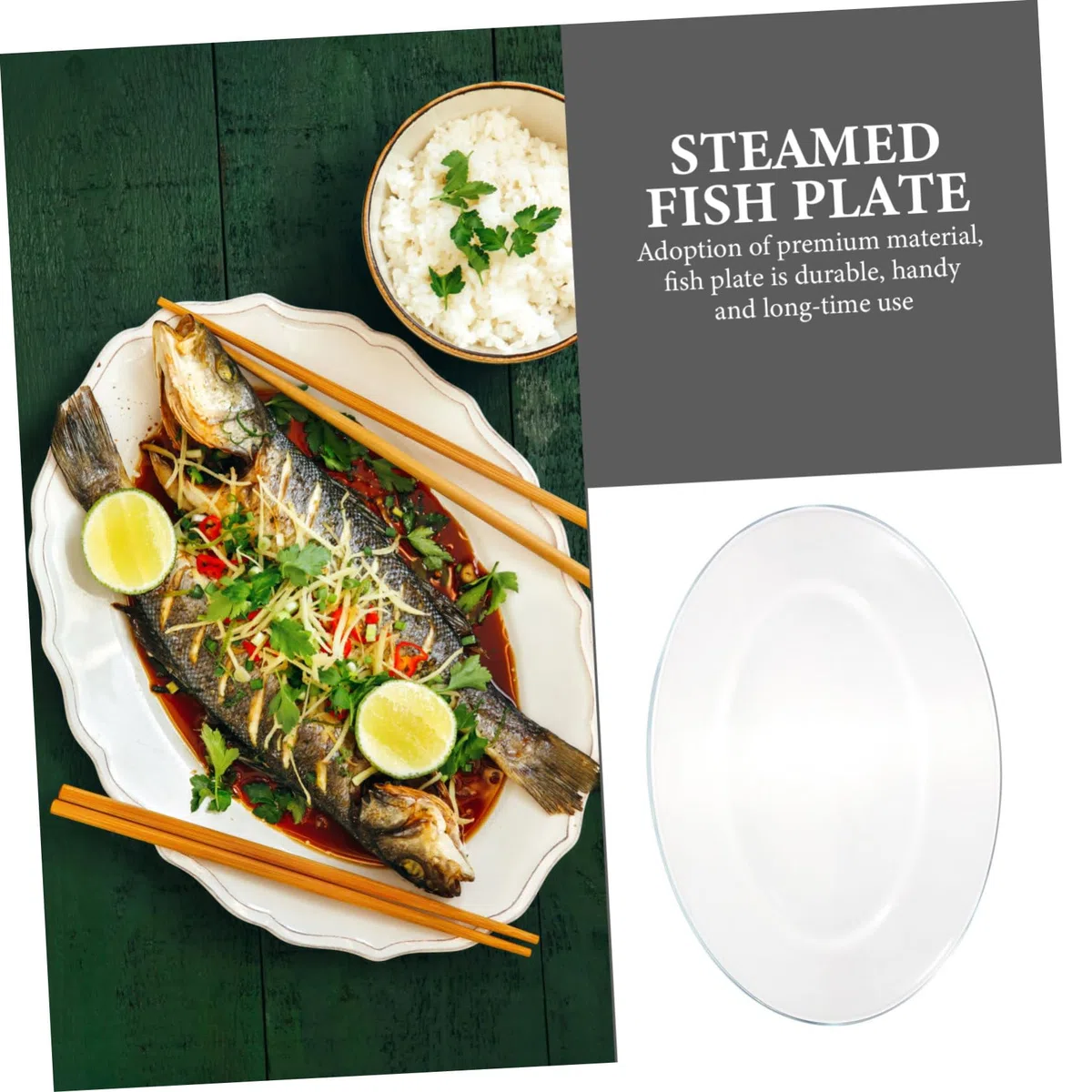 Zerodeko Plato de Pescado de Cristal Templado Transparente Grande Ovalado | Apto para Microondas, Horno y Lámpara de Calor, Uso en Hogar y Restaurante